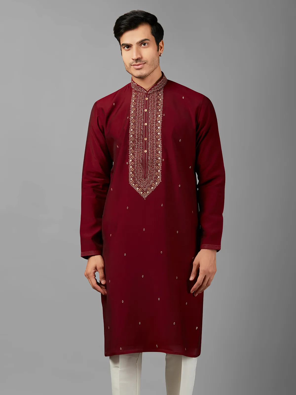 Newest maroon silk  Men Kurta pajama