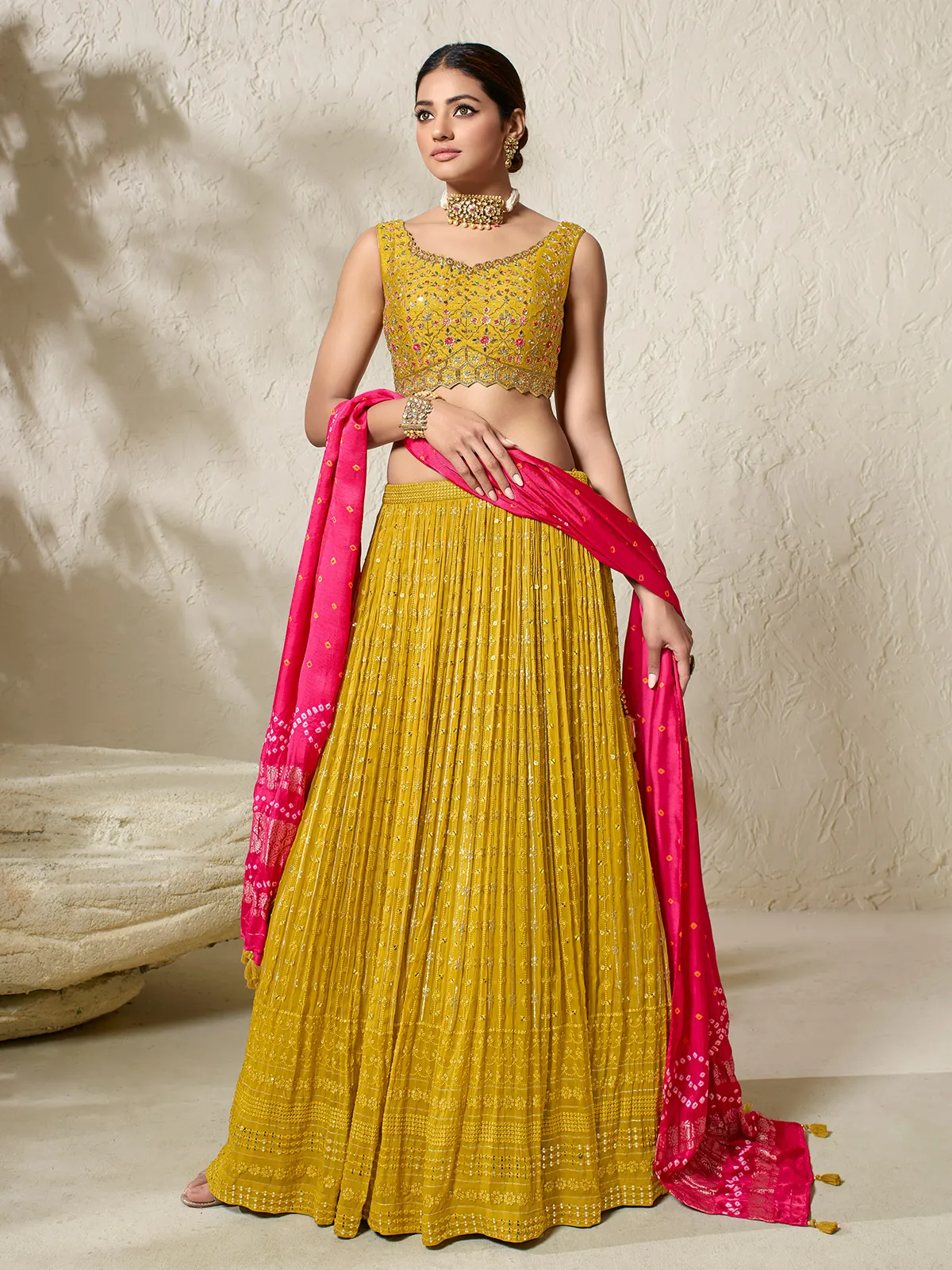 Newest mustard yellow georgette lehenga choli