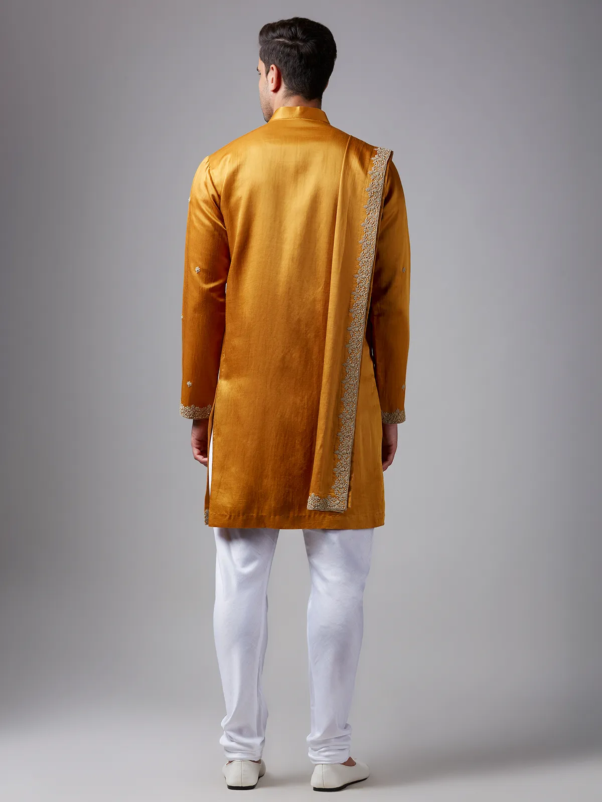 Newest mustard yellow silk  Men Kurta pajama