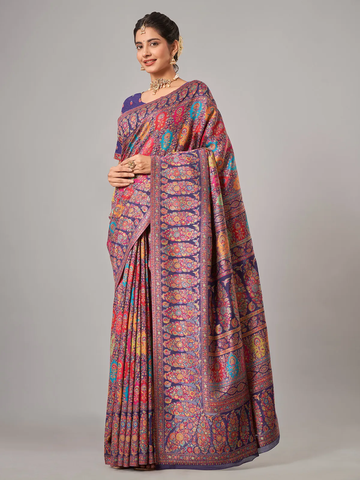 Newest navy pashmina silk saree