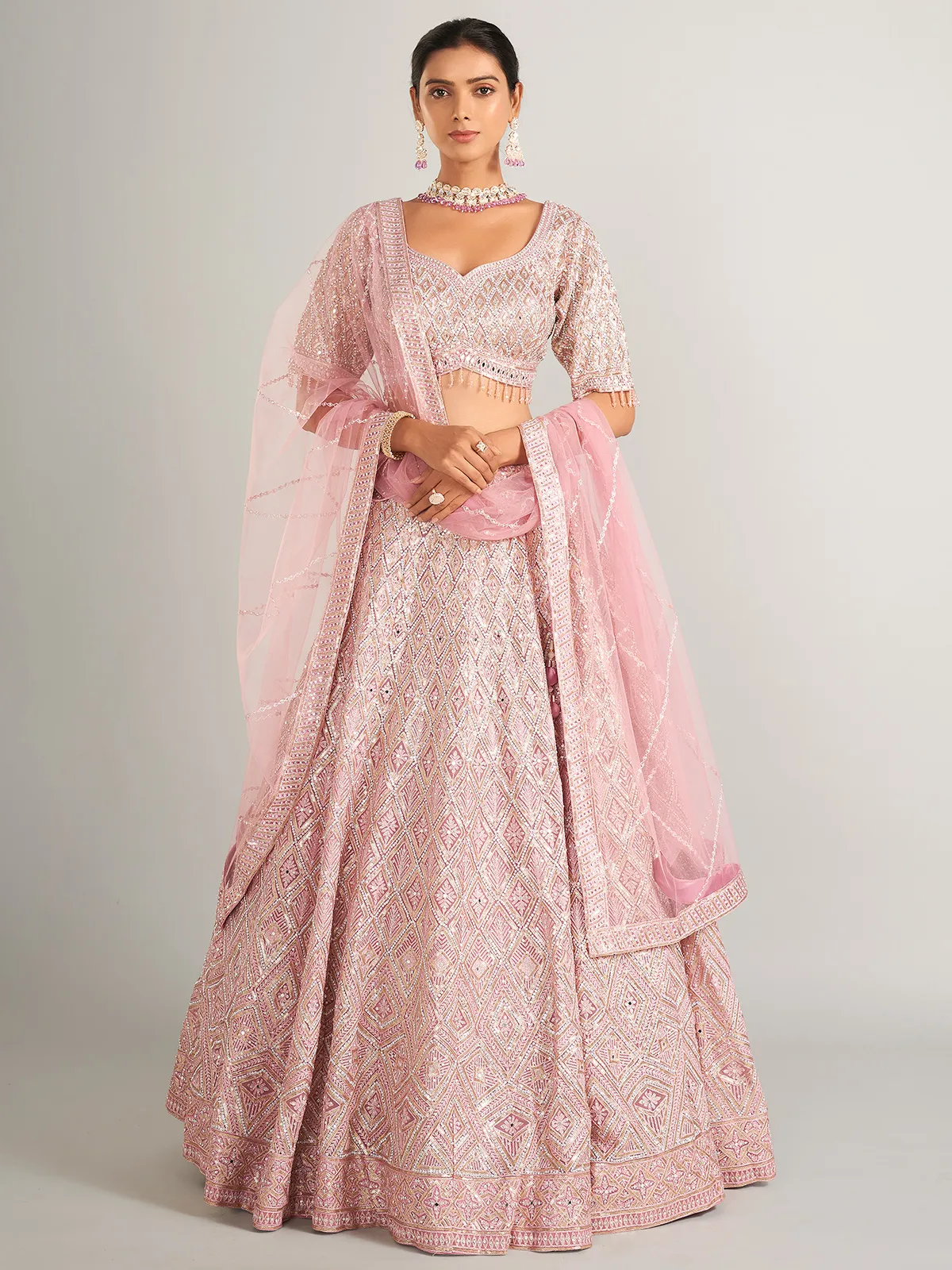 Newest net pink lehenga choli for wedding