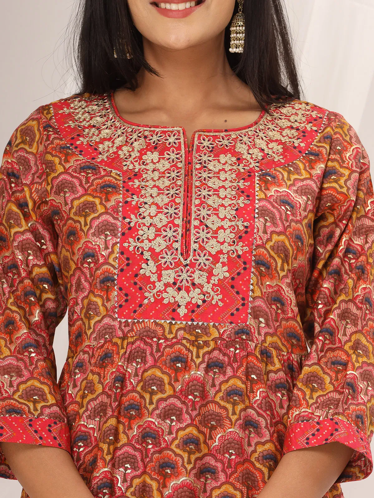 Newest orange cotton kurti set