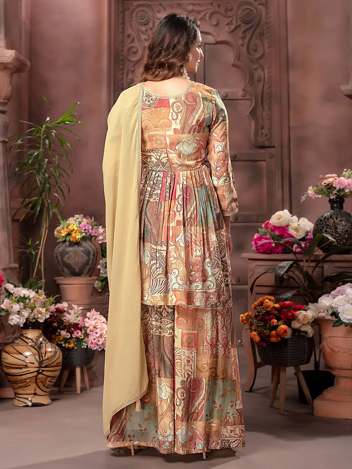 Newest peach printed palazzo suit