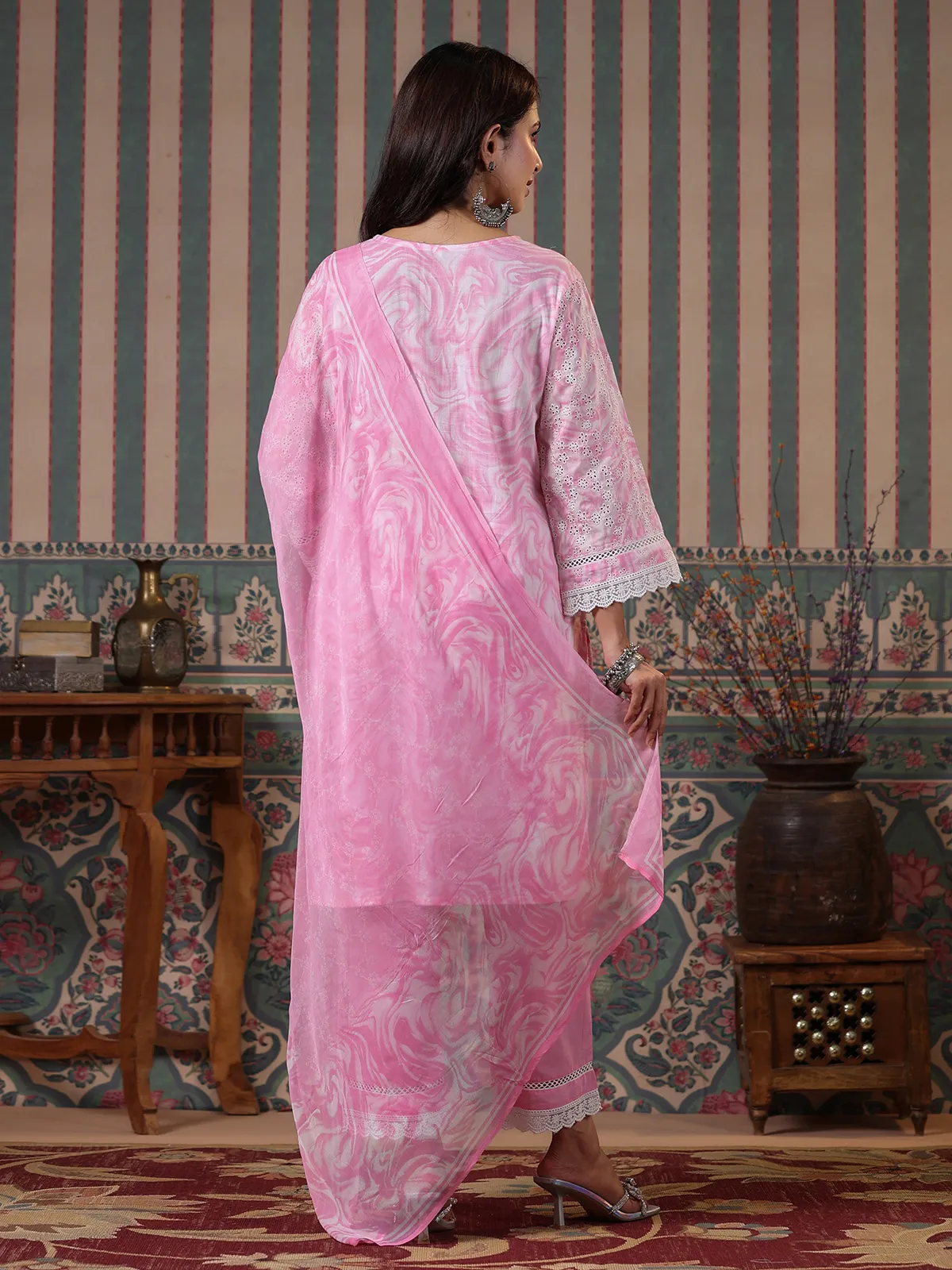 Newest pink cotton kurti set