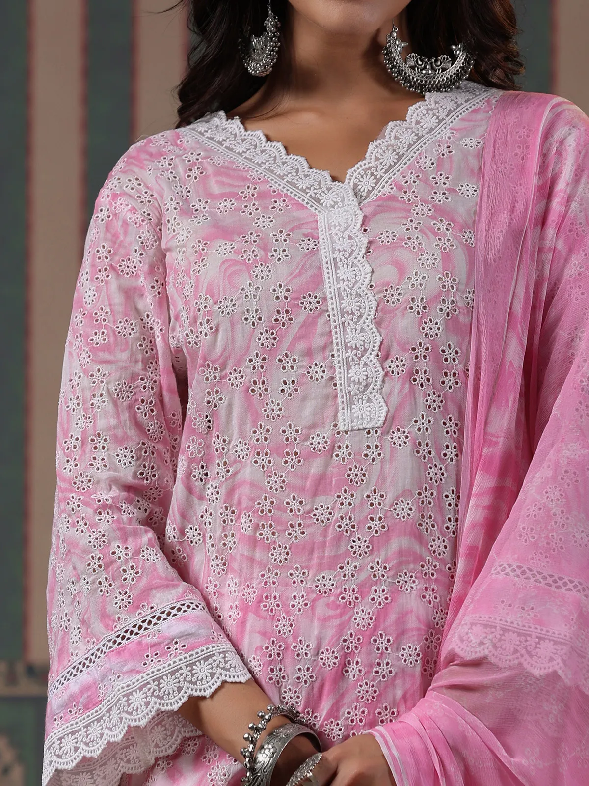 Newest pink cotton kurti set