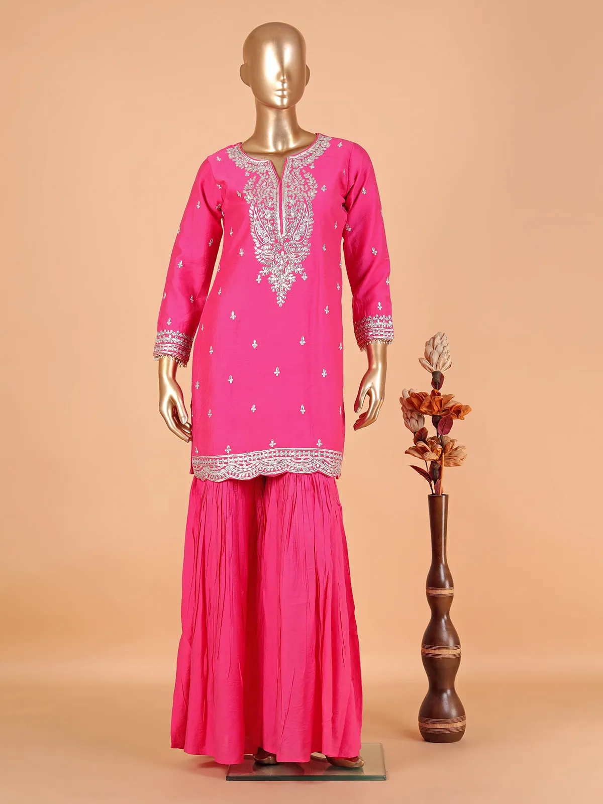 Newest pink silk sharara suit