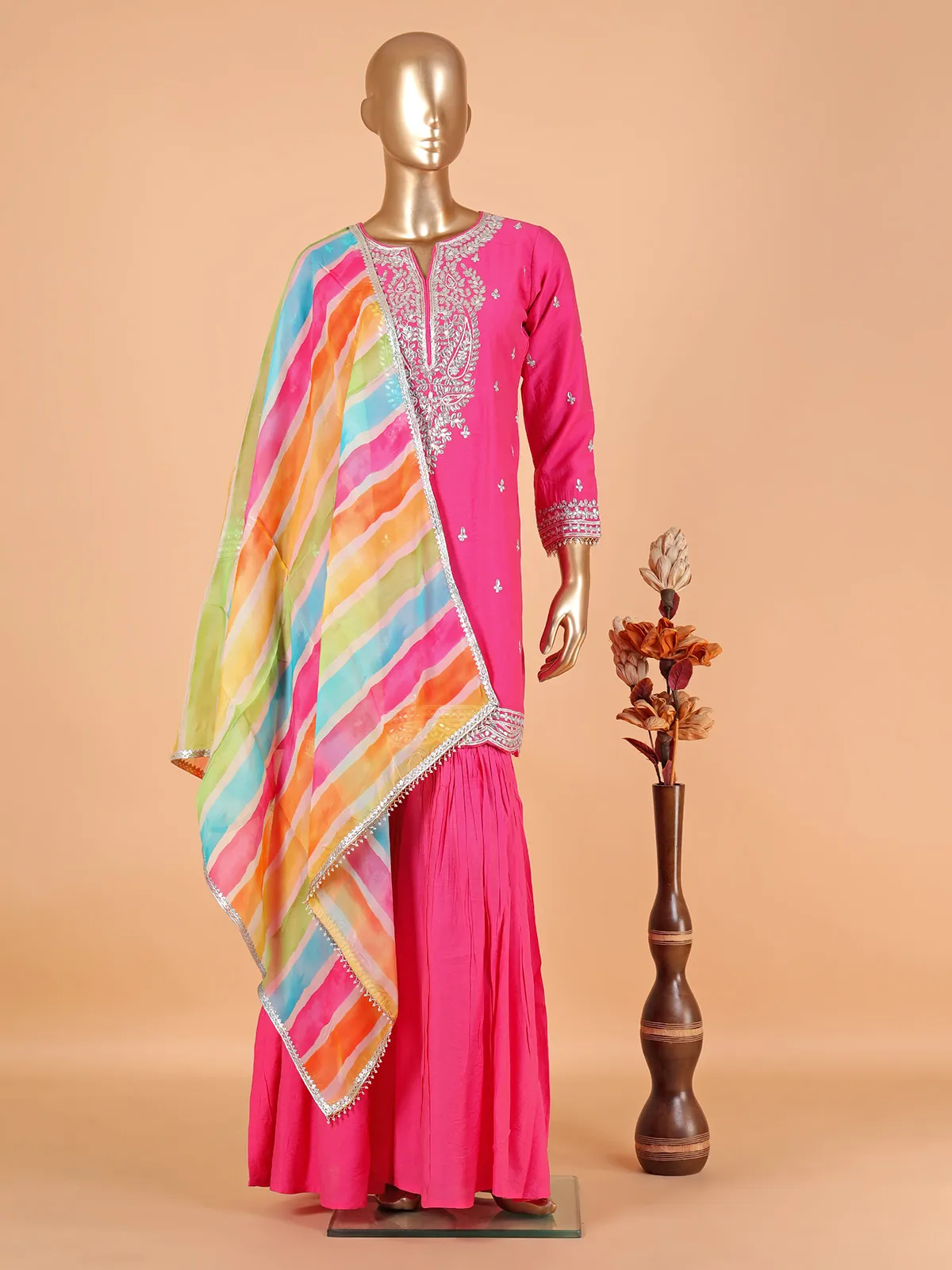 Newest pink silk sharara suit