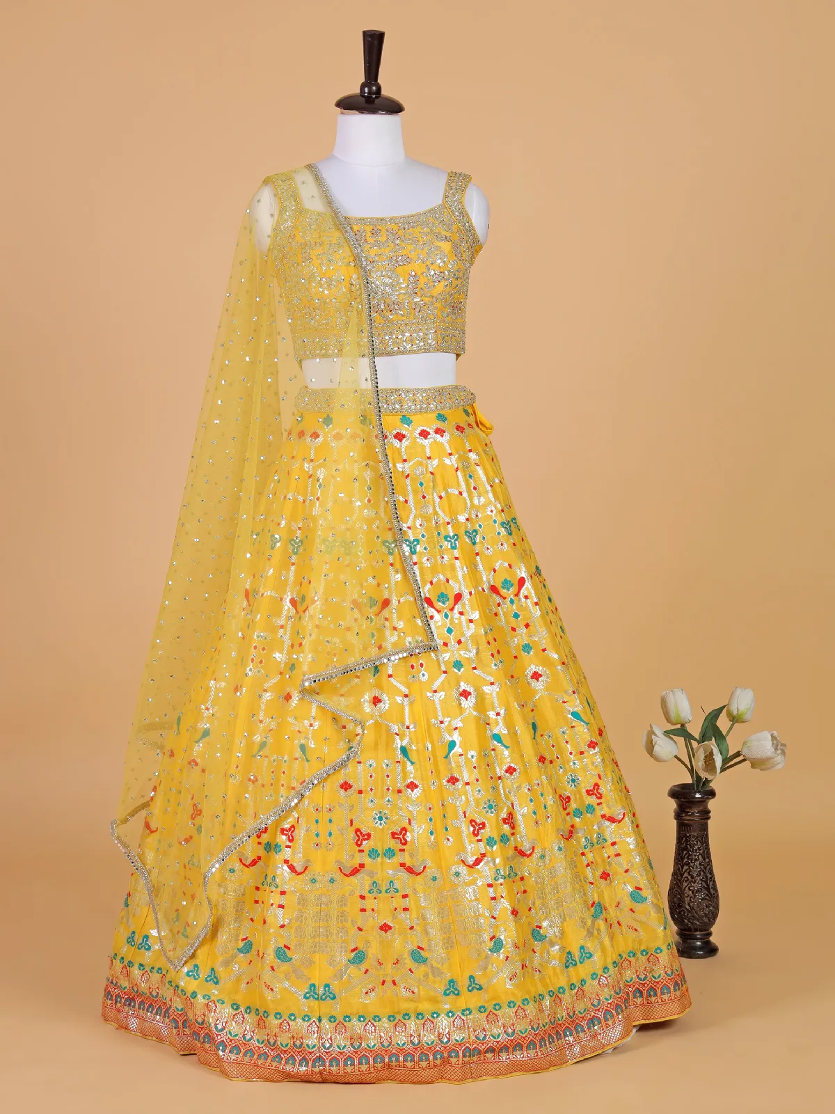 Newest raw silk lehenga choli in yellow