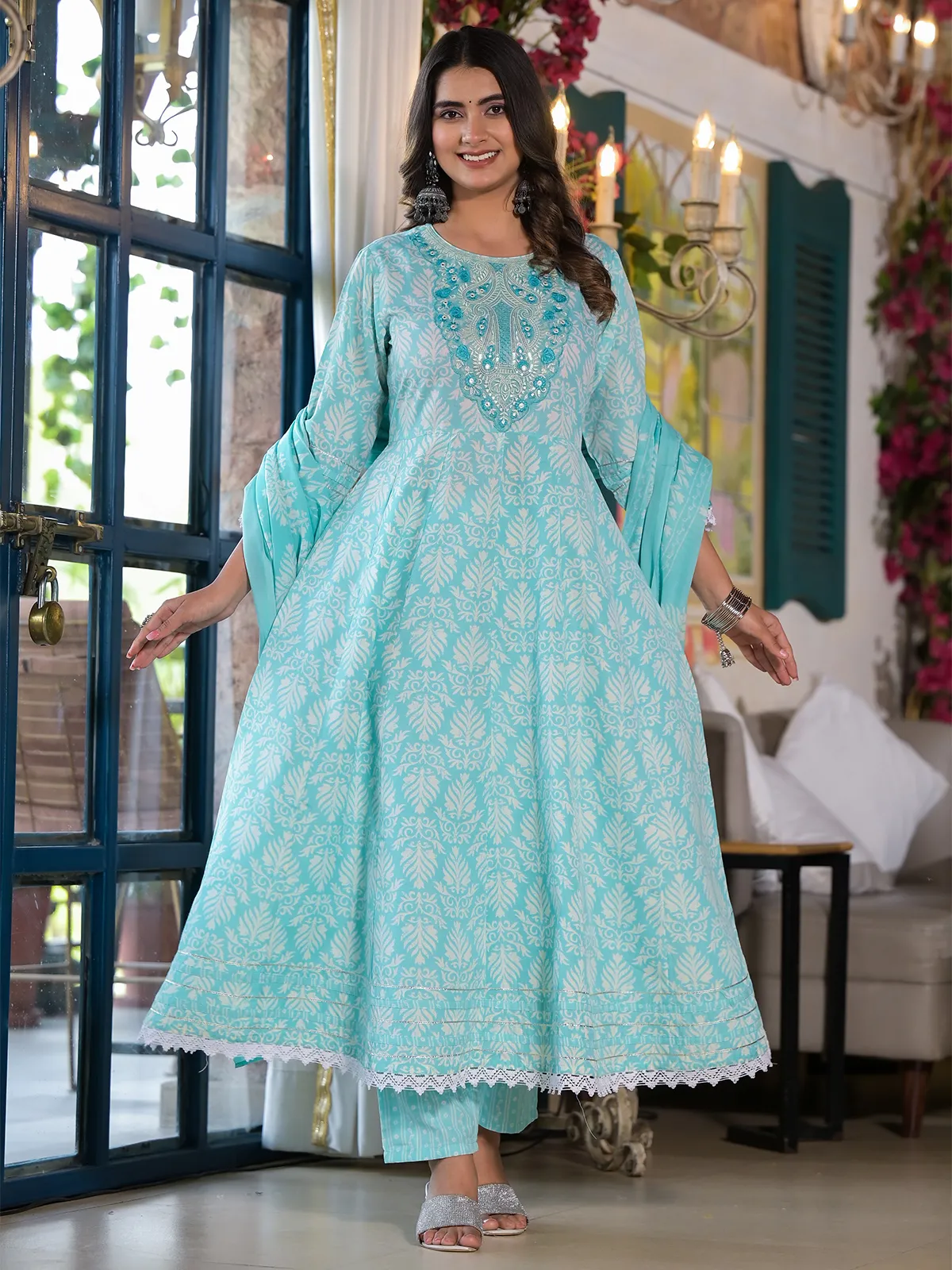 Newest sky blue kurti set with dupatta