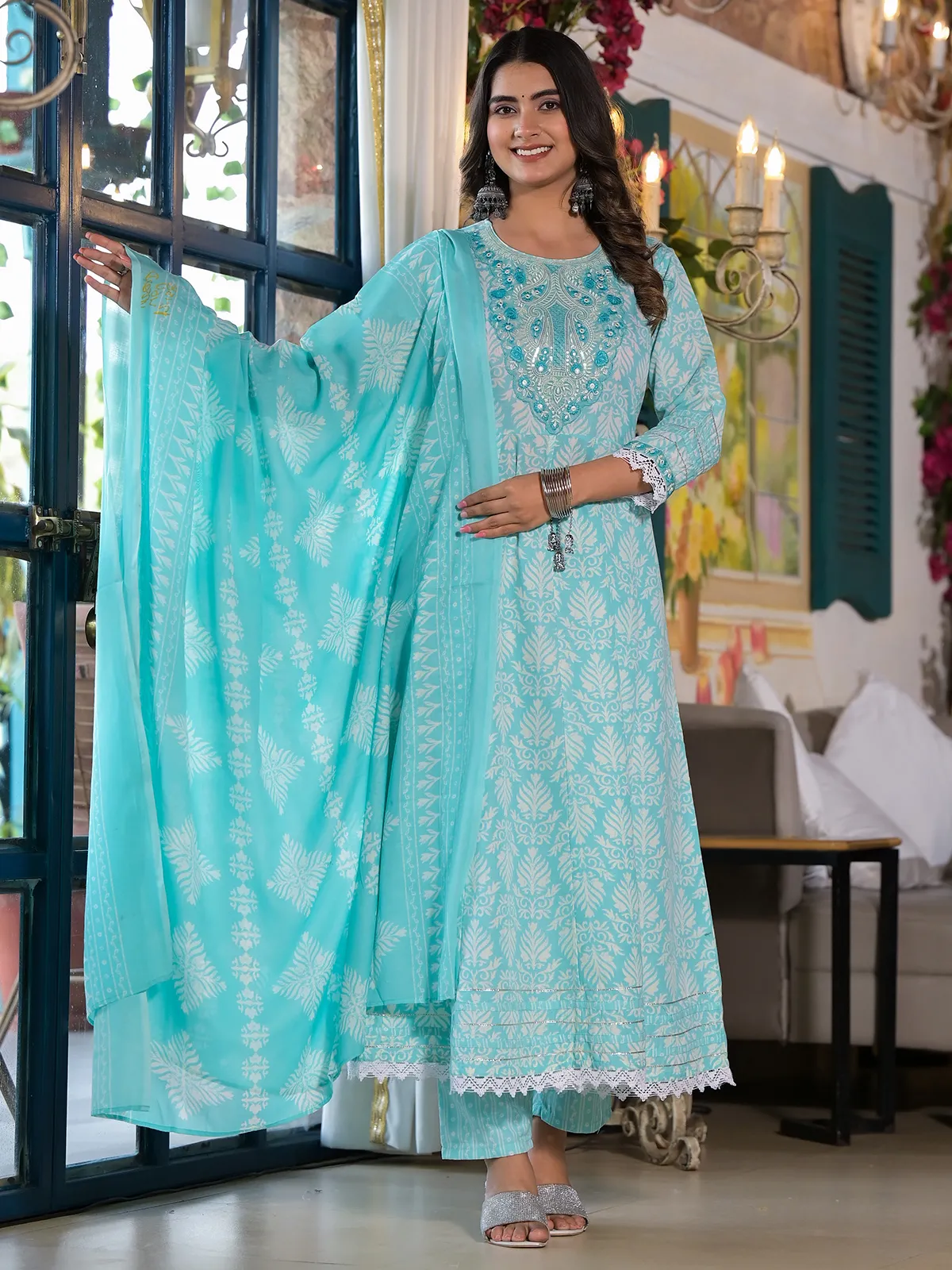 Newest sky blue kurti set with dupatta