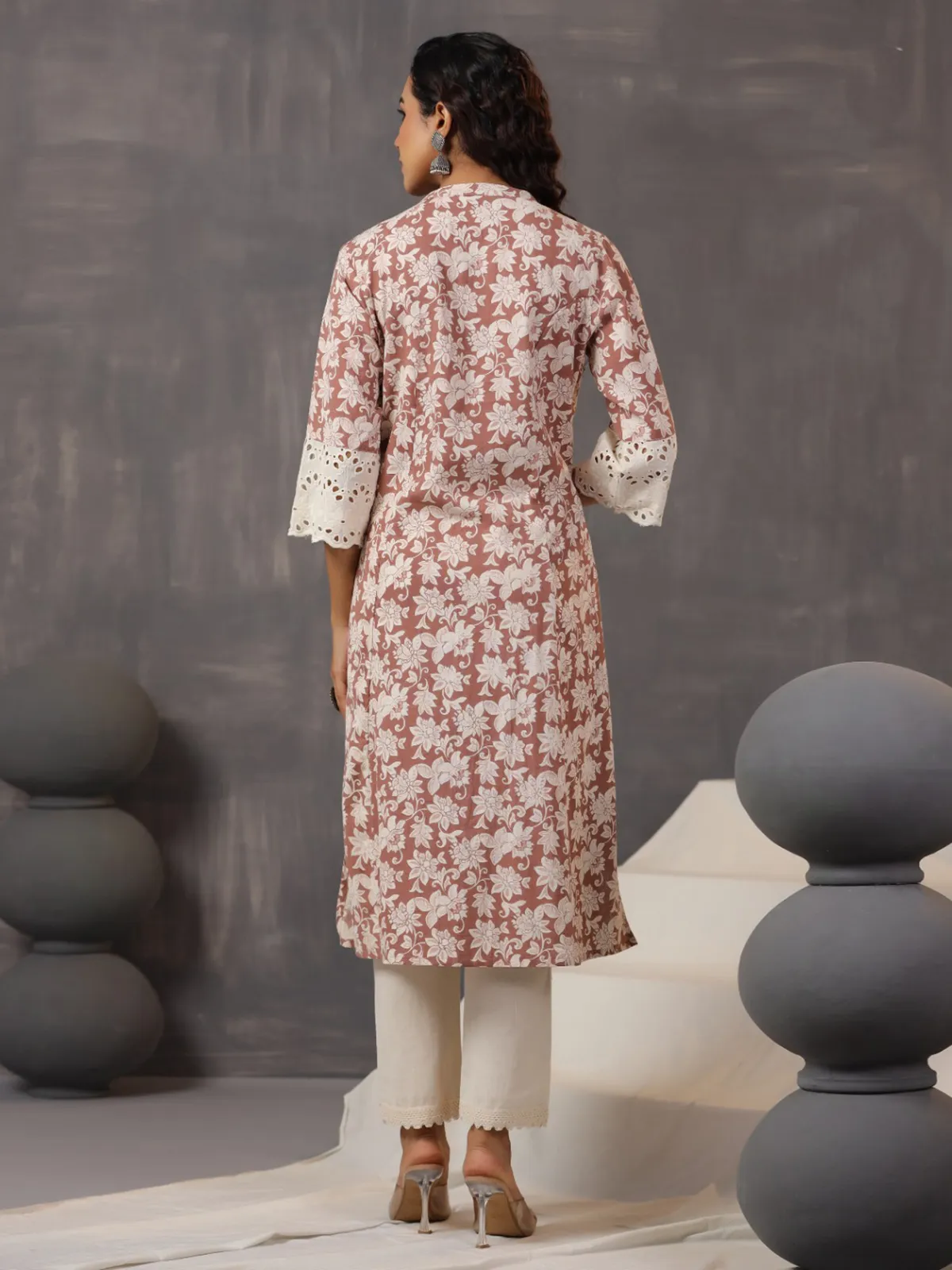Newest styllish brown cotton silk printed kurti