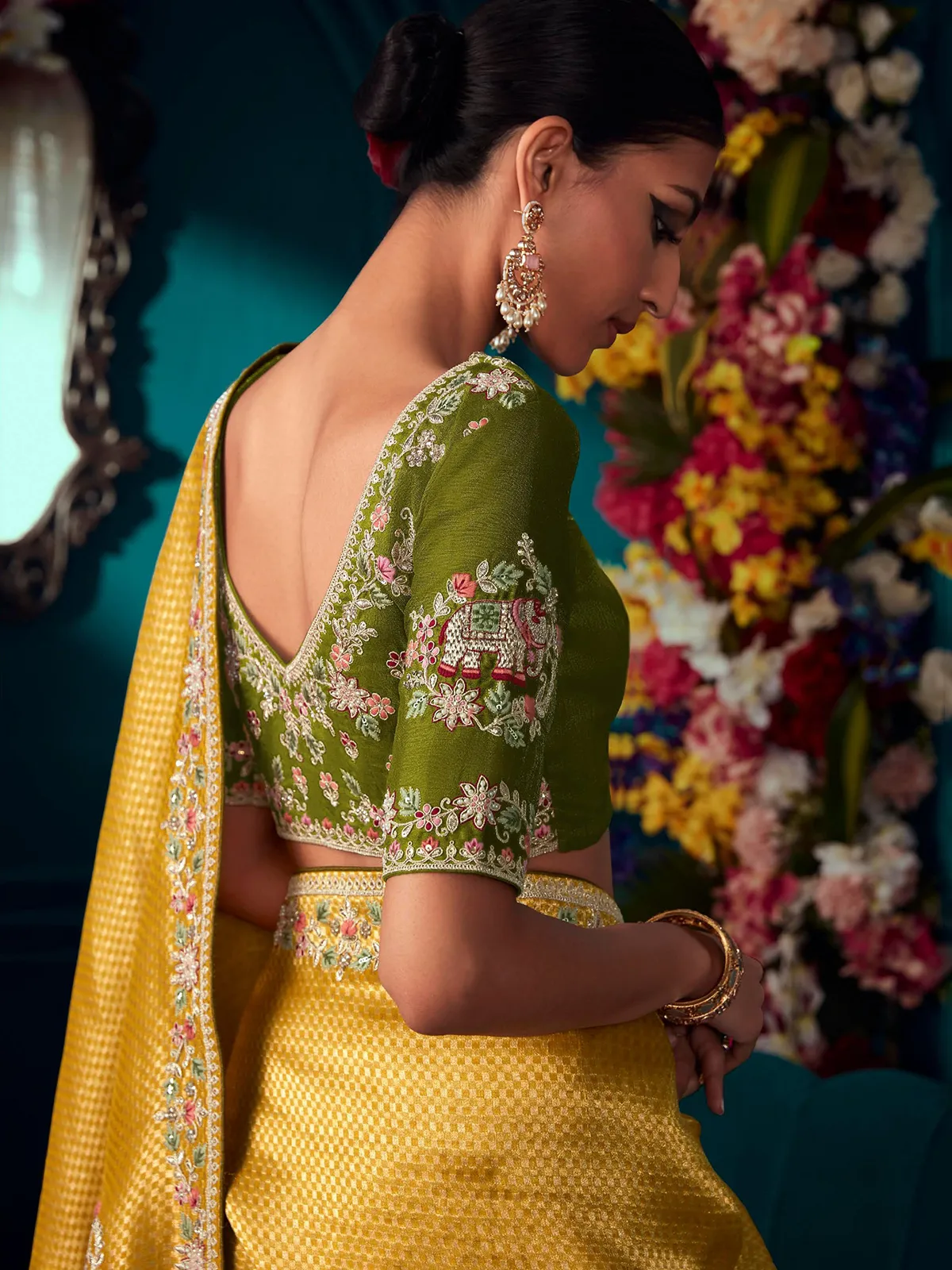 Newest yellow banarasi silk saree