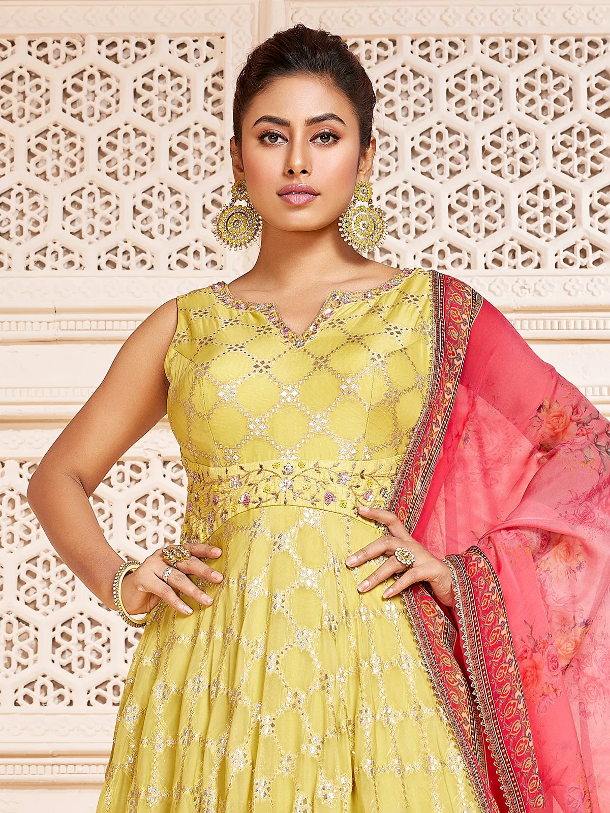 Newest yellow georgette floor length suit