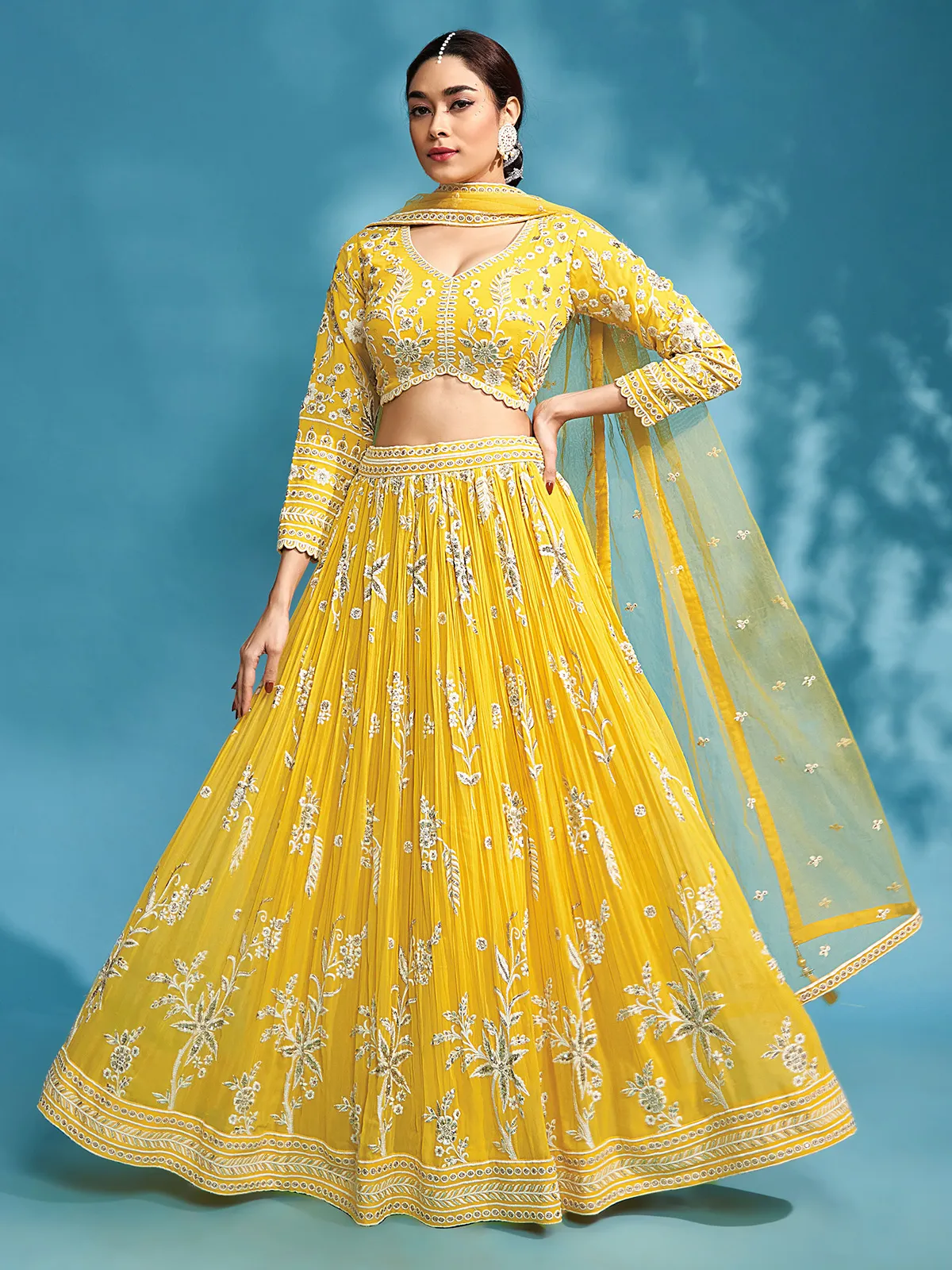 Newest yellow georgette lehenga choli-G3-WLC14857 | United States
