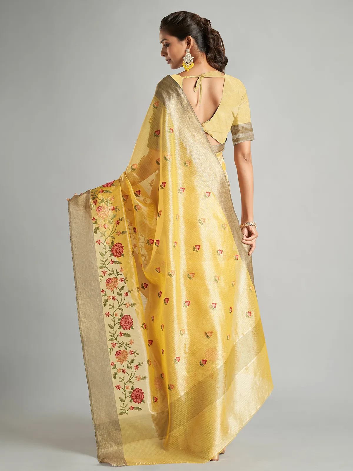 Newest yellow tissue silk saree