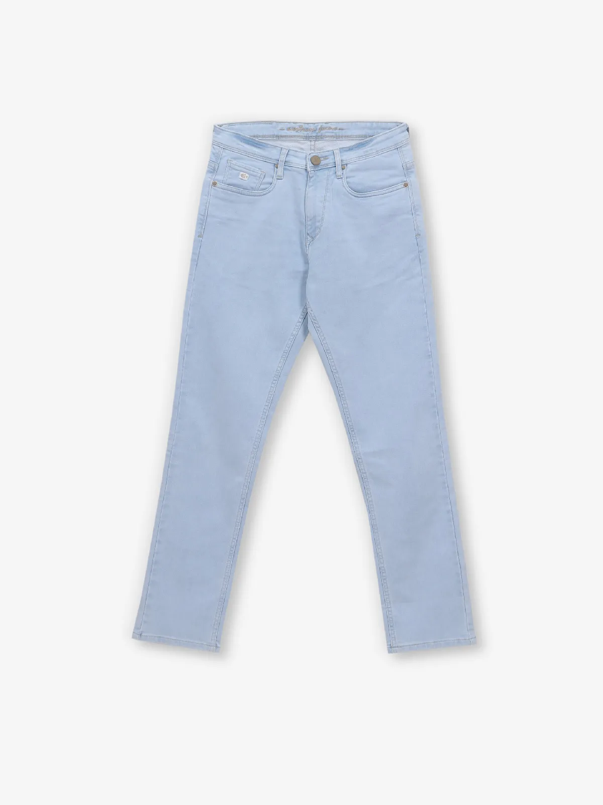NOSTRUM solid light blue slim fit denim for men