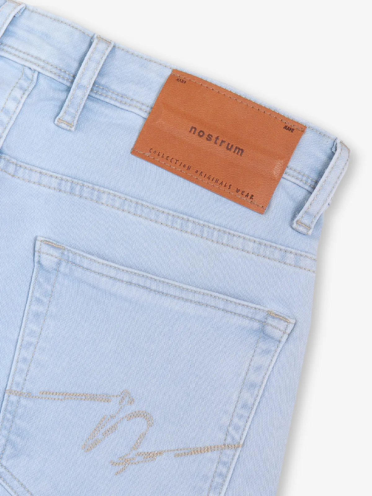 NOSTRUM solid light blue slim fit denim for men