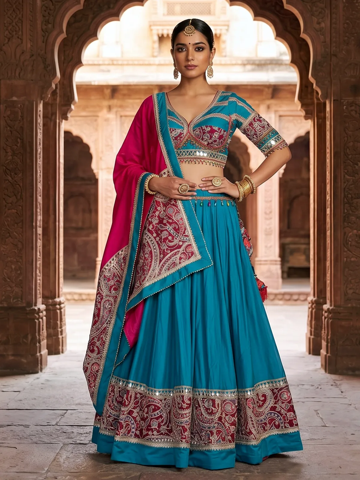 Ocean blue embroidered navratri lehenga choli