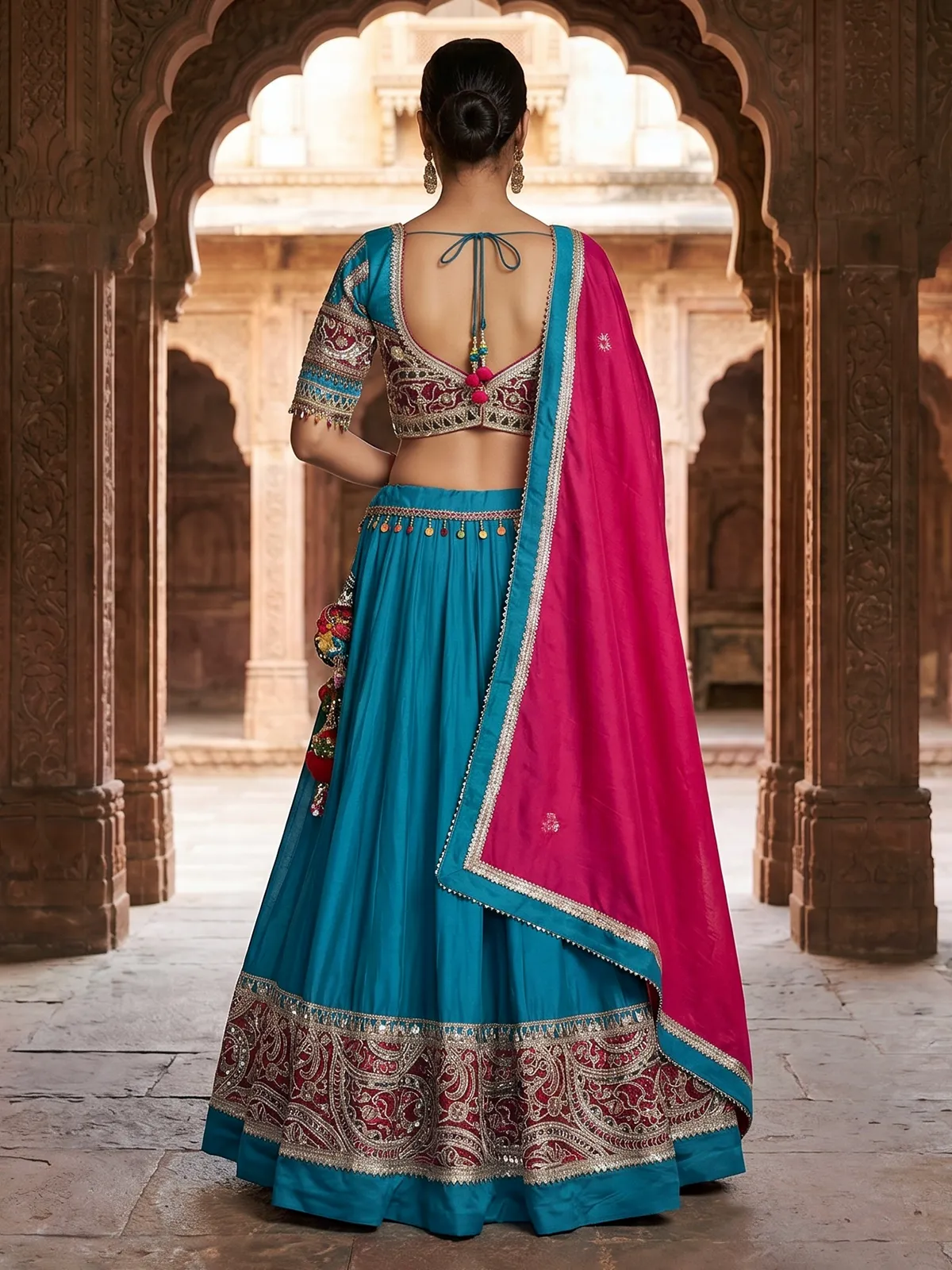 Ocean blue embroidered navratri lehenga choli
