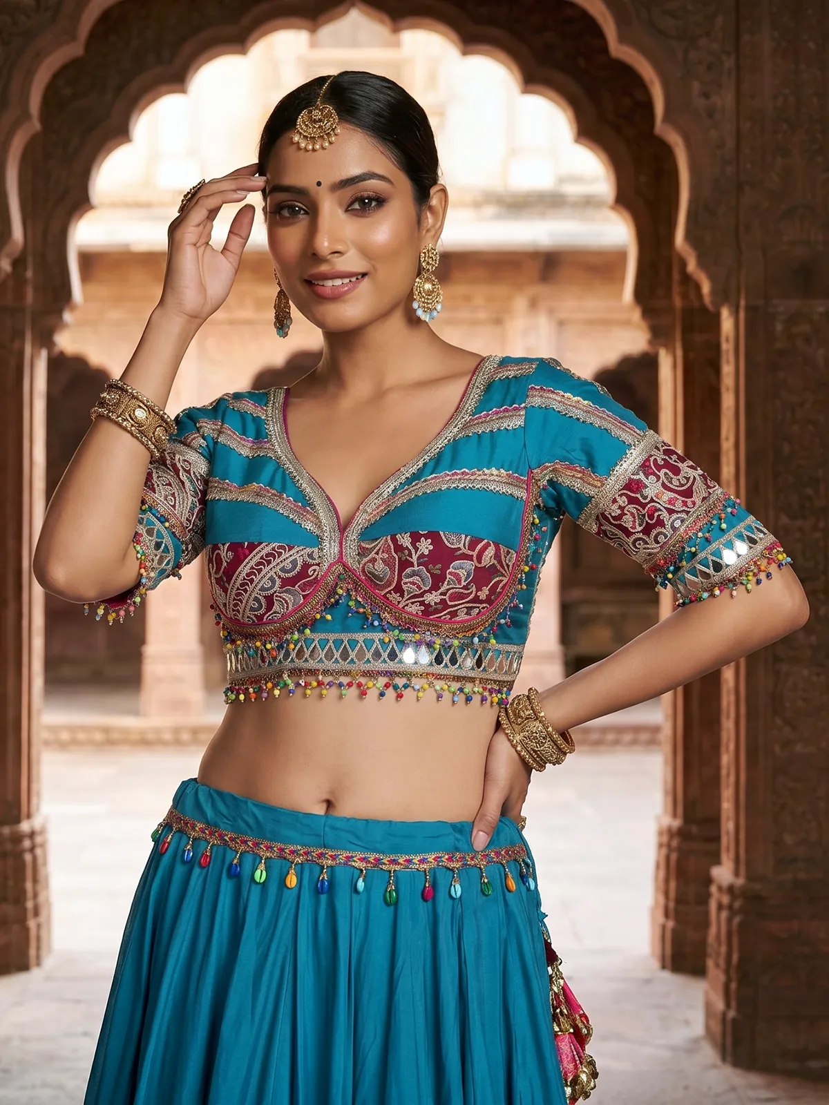 Ocean blue embroidered navratri lehenga choli