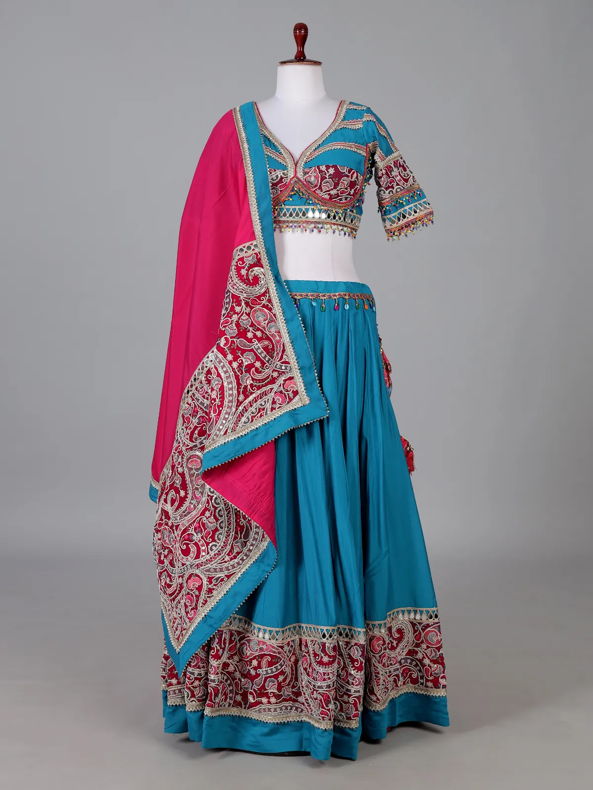Ocean blue embroidered navratri lehenga choli