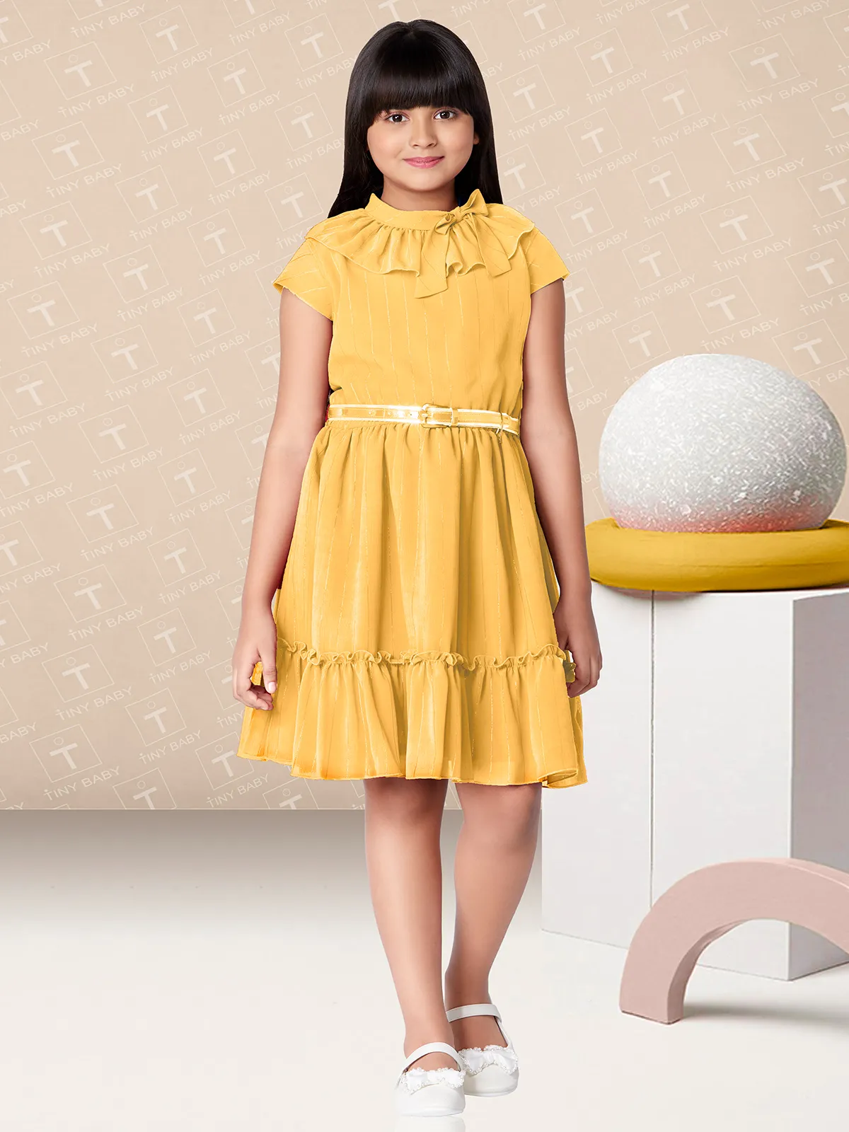 Ochre yellow georgette girl casual frock