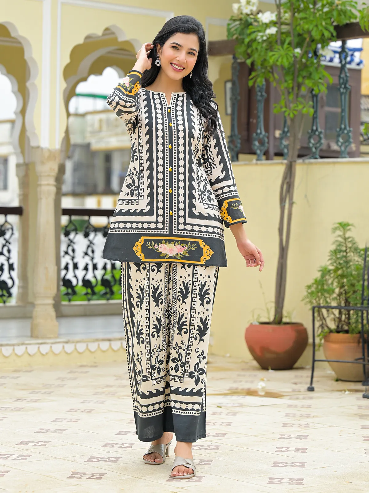 Off White cotton co ord set for women casual wear