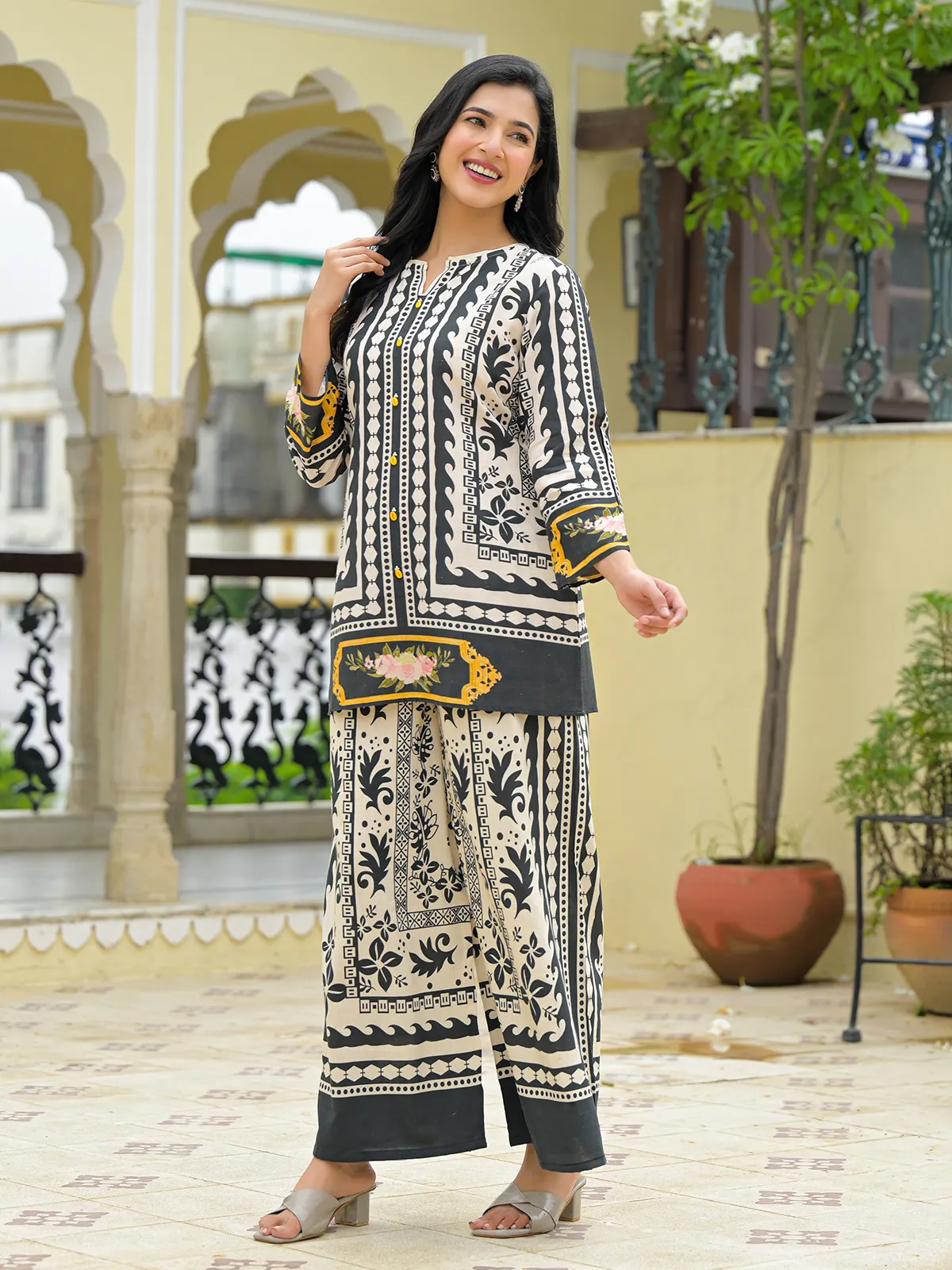 Off White cotton co ord set for women casual wear