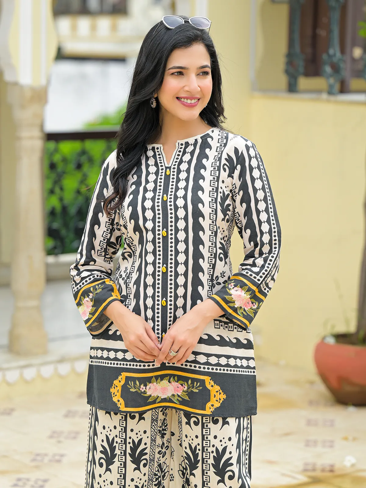 Off White cotton co ord set for women casual wear