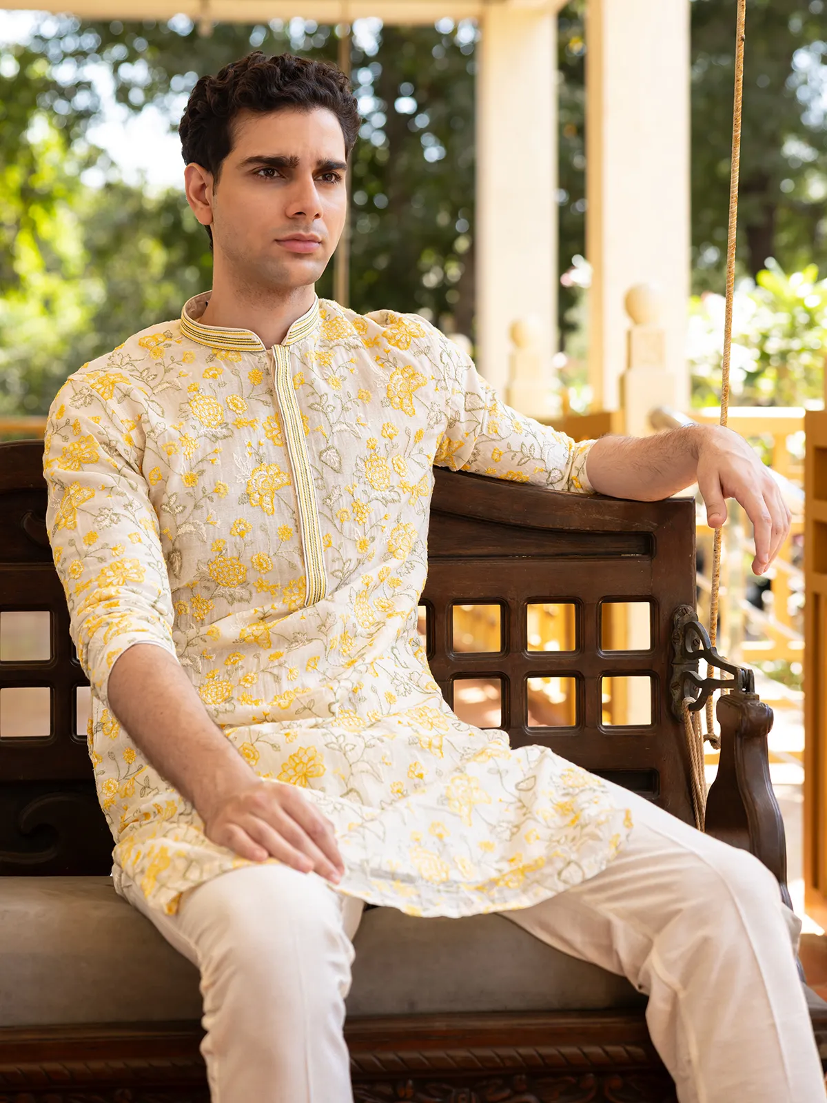 Off white cotton kurta pajama for men