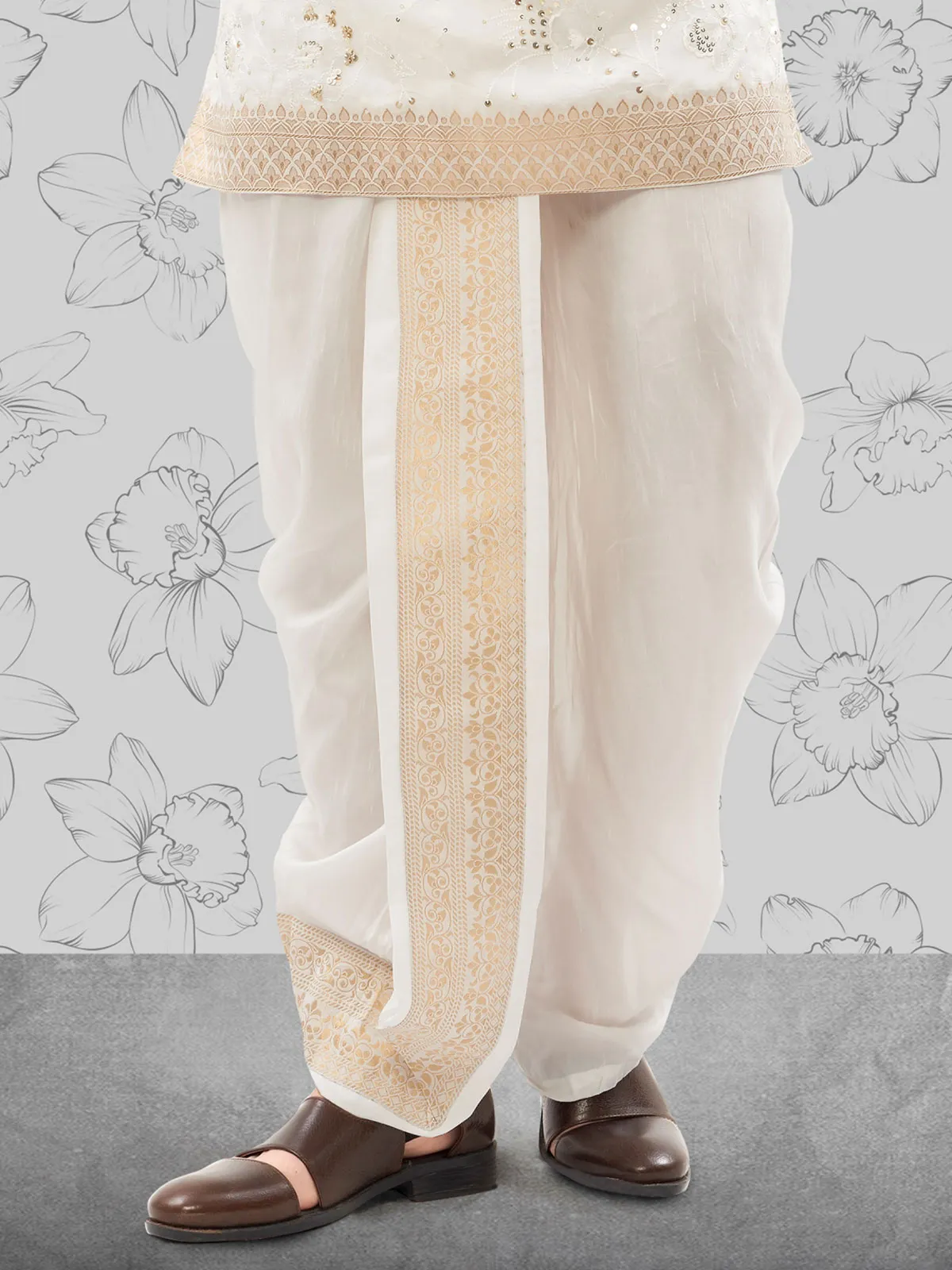 Off white cotton silk kurta pajama for men