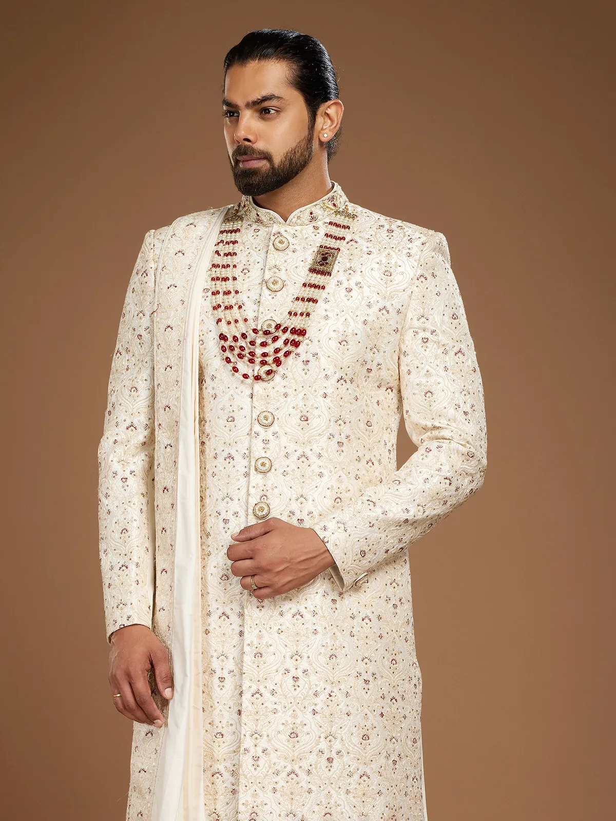 Off white embroidery sherwani for groom