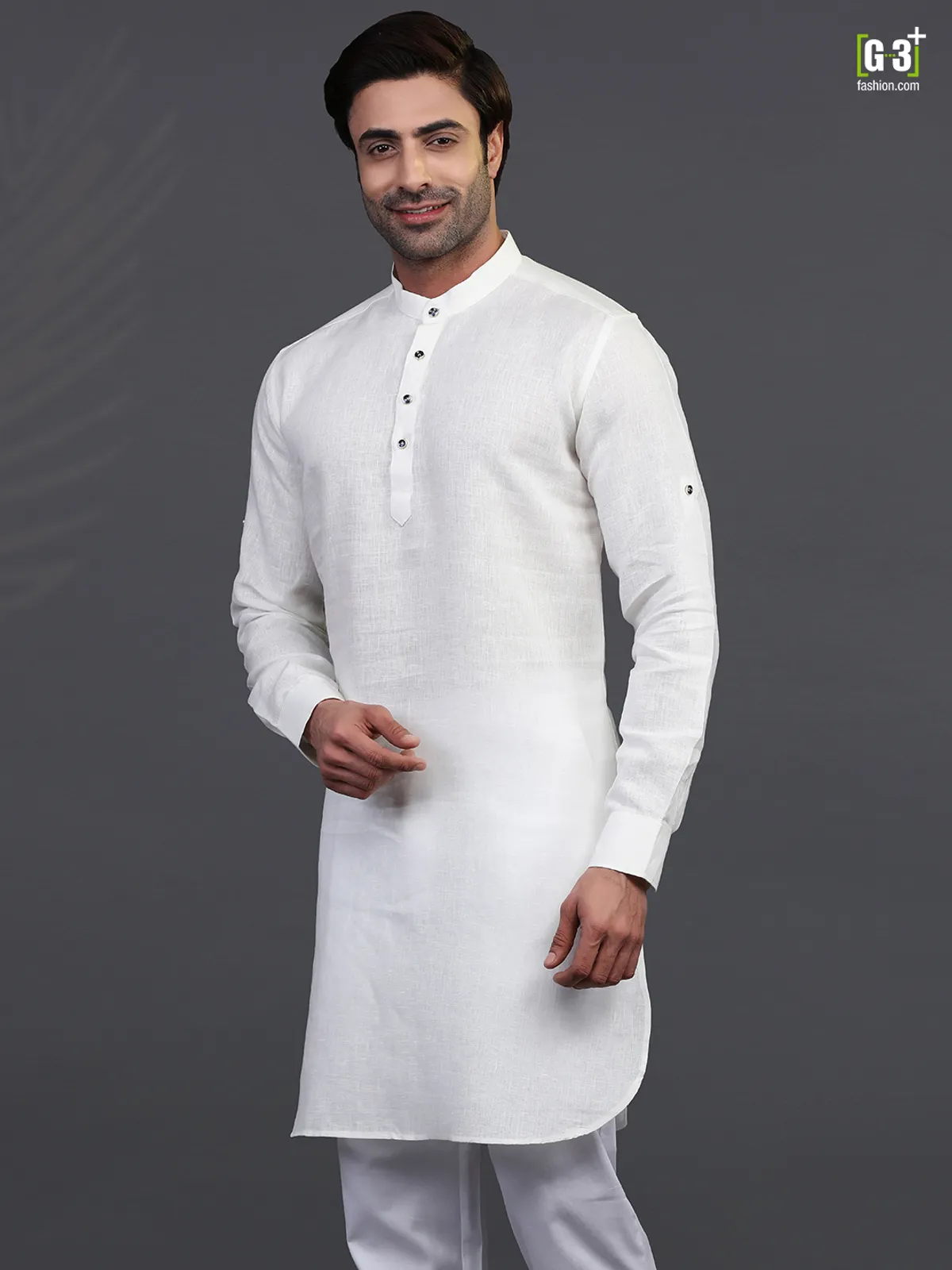 Off White full sleeves kurta in linen