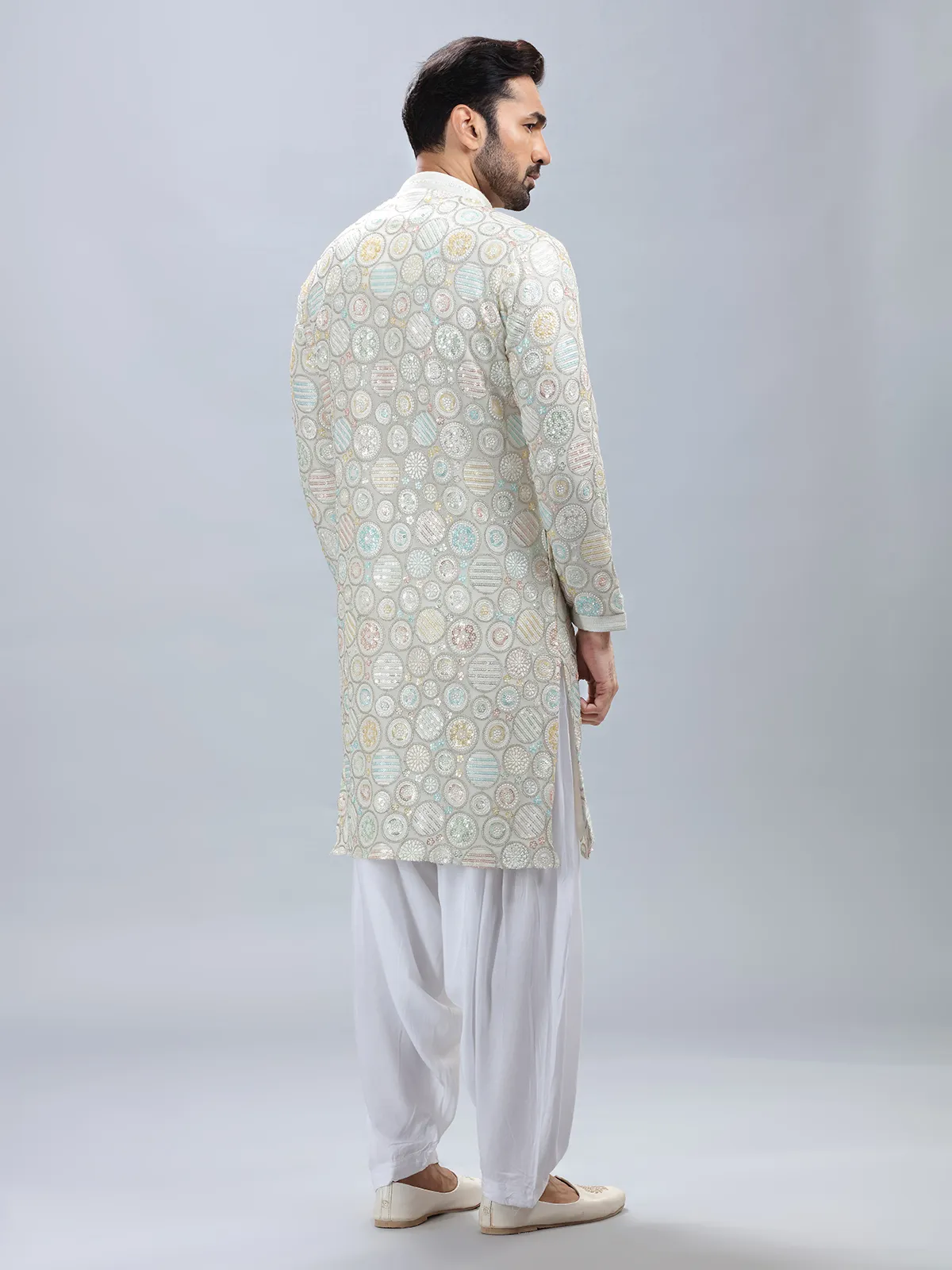 Off white georgette kurta set for men