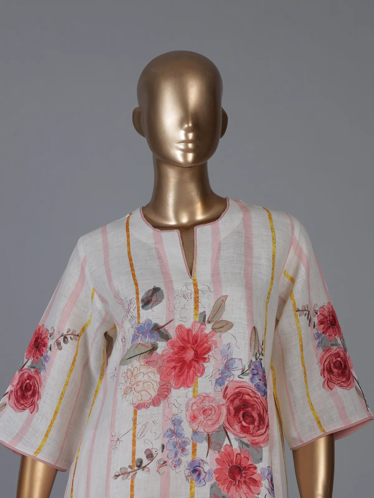 Off white linen co ord set with floral stripes