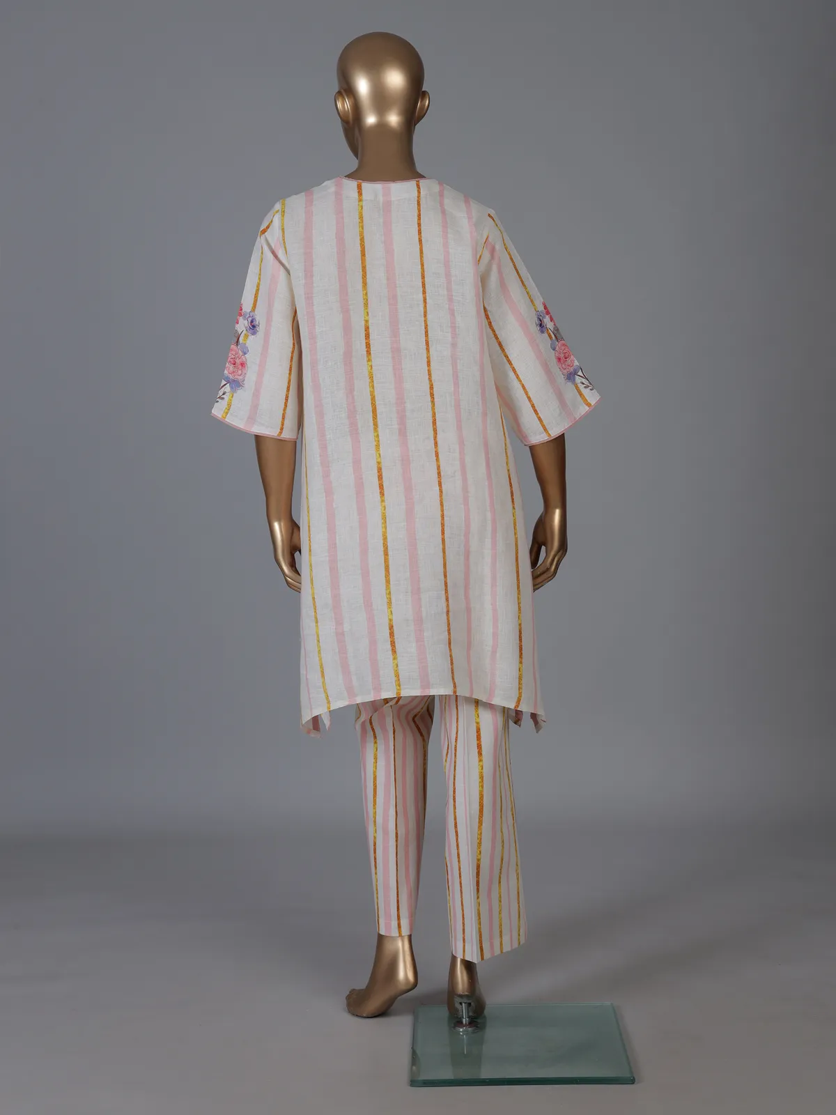 Off white linen co ord set with floral stripes