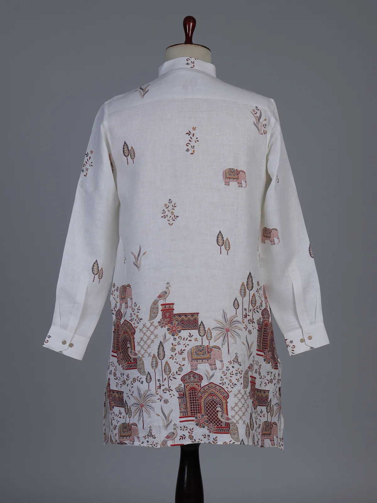 Off white printed cotton blend festive short kurta