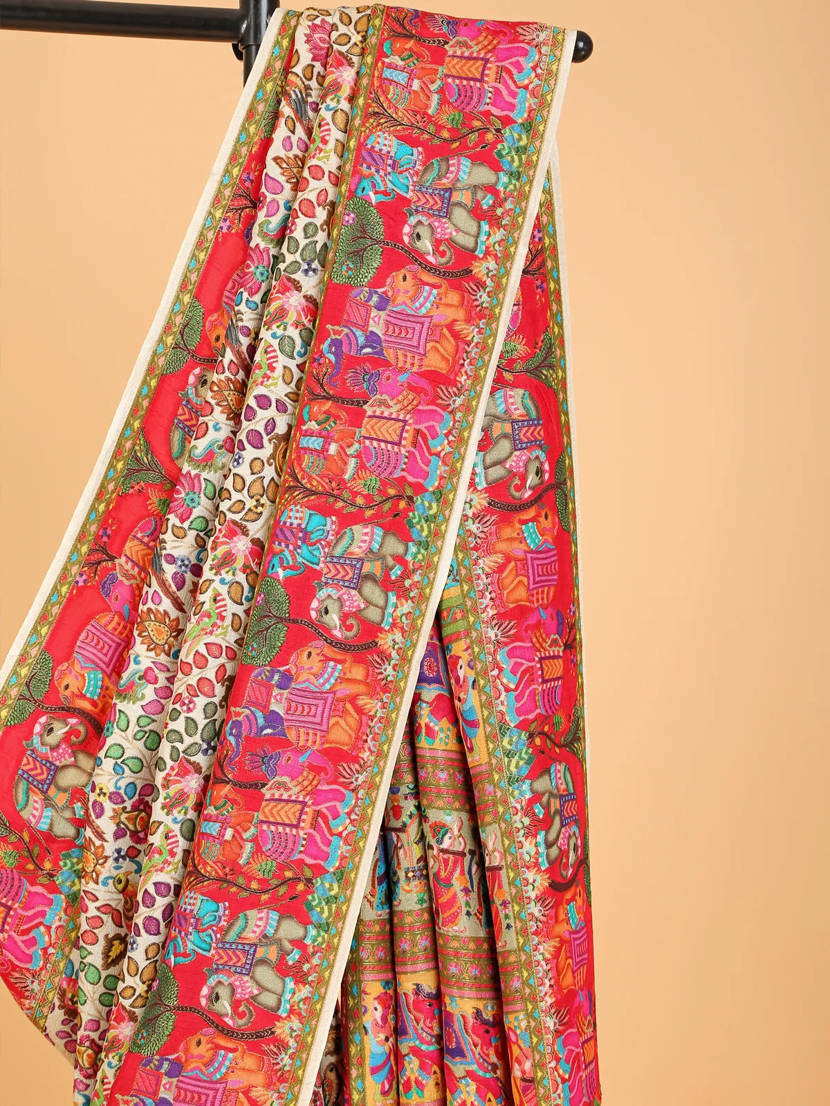 Off-white printed pashmin silk saree
