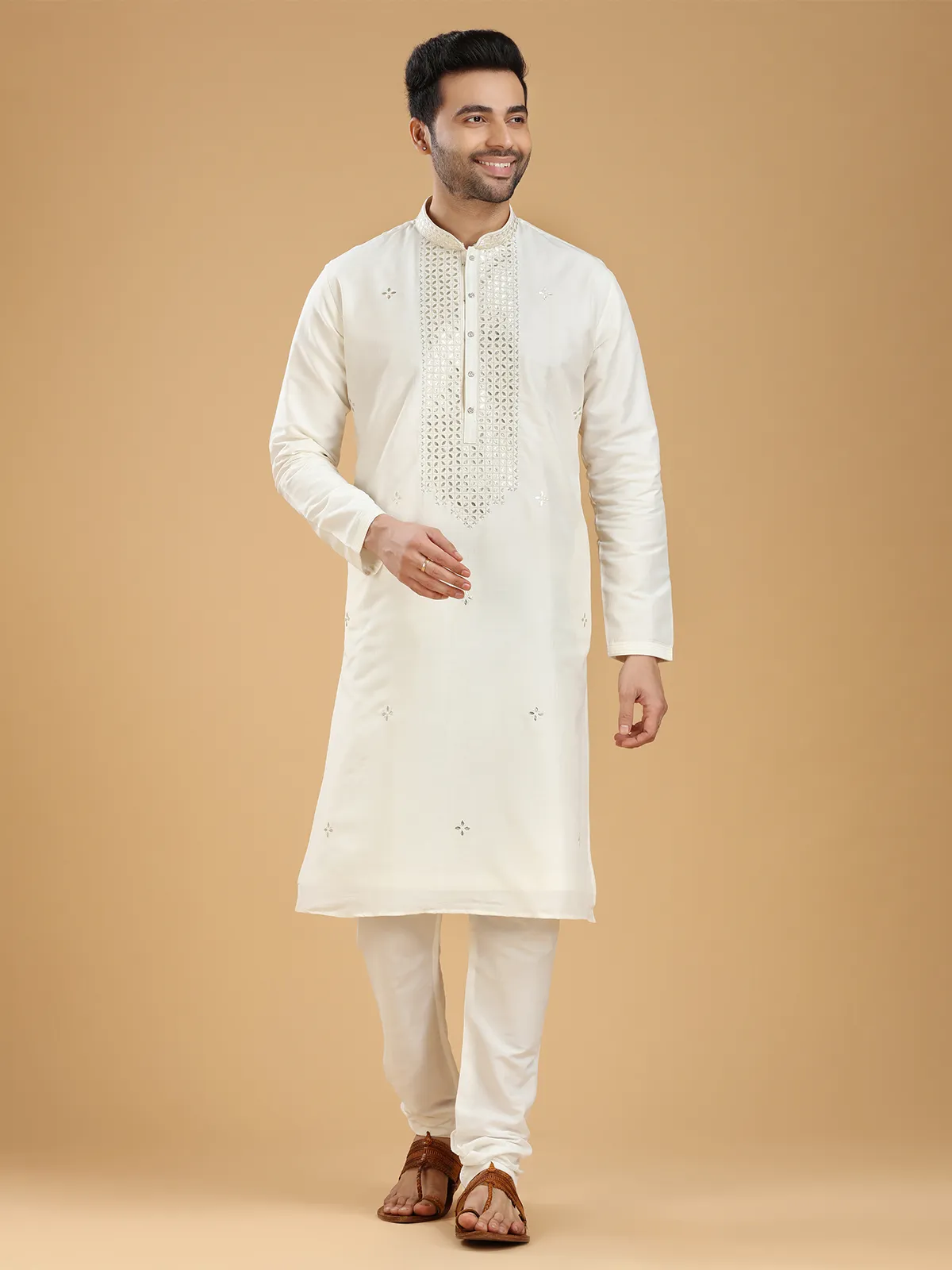 Latest off white silk kurta suit