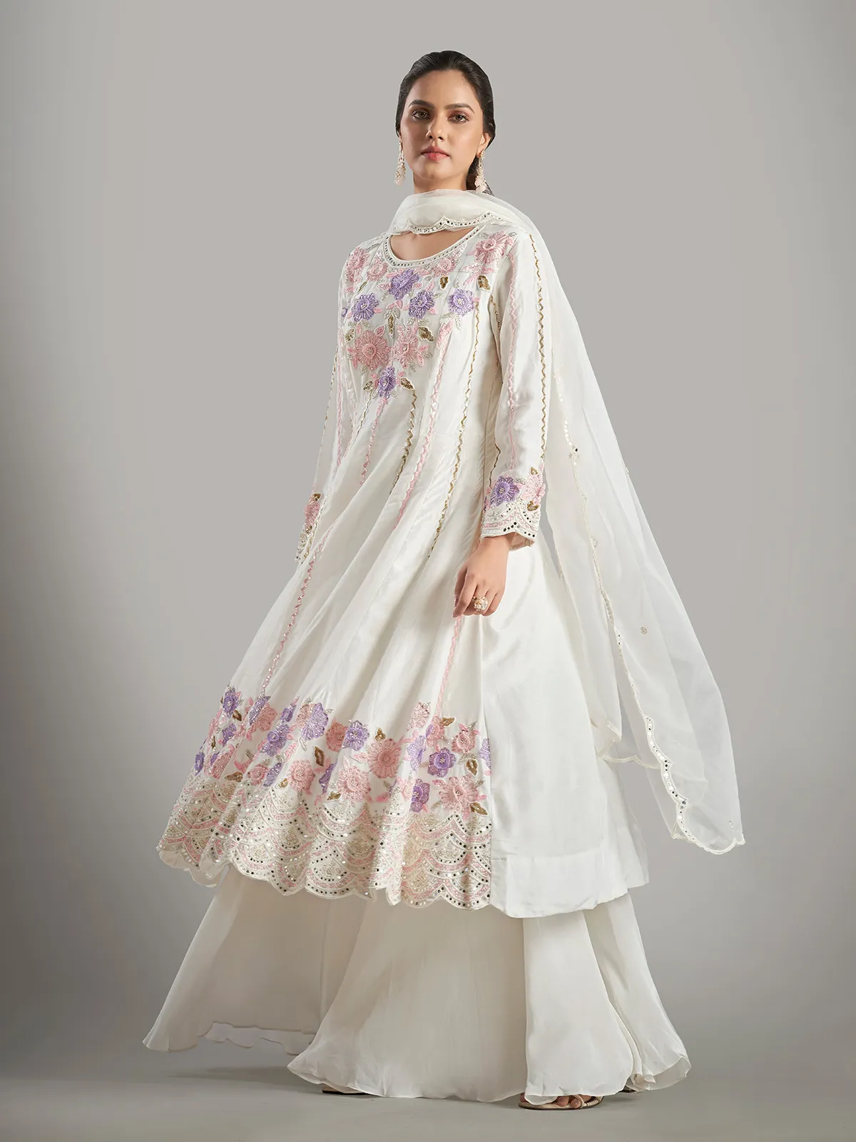 Off-white silk palazzo salwar suit