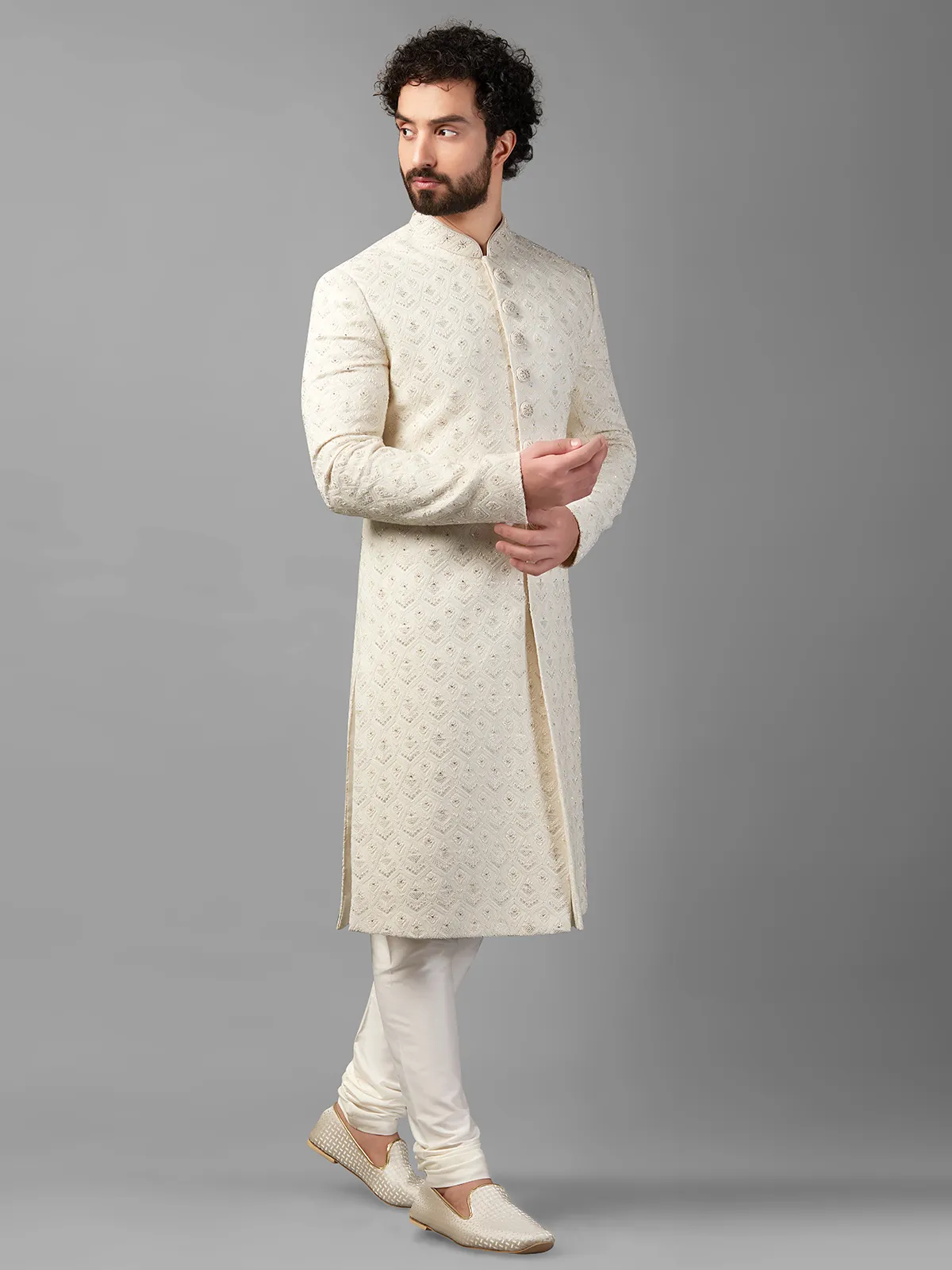 off-white silk sherwani for weddings