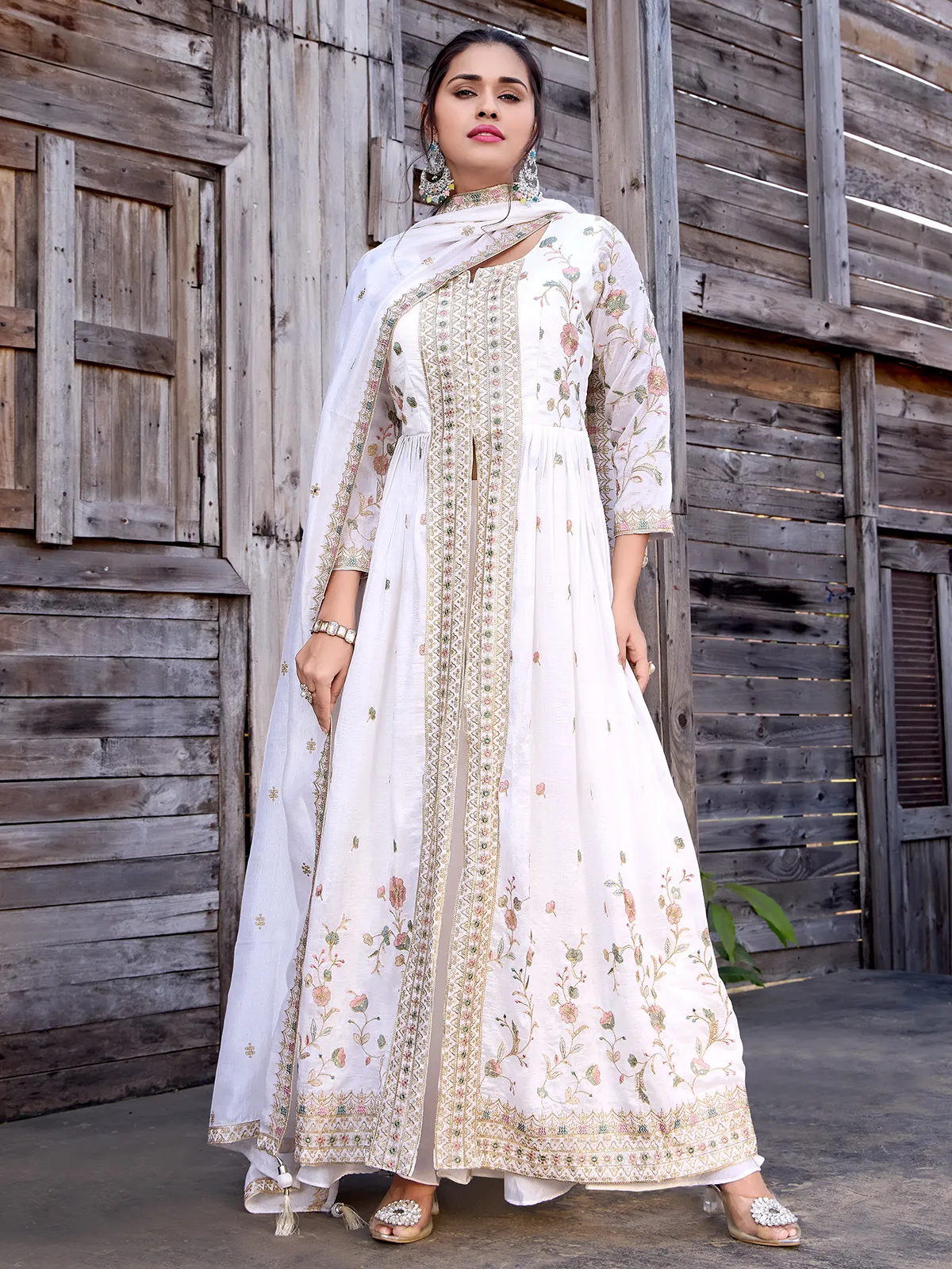 Off-white silk wedding wear palazzo suit