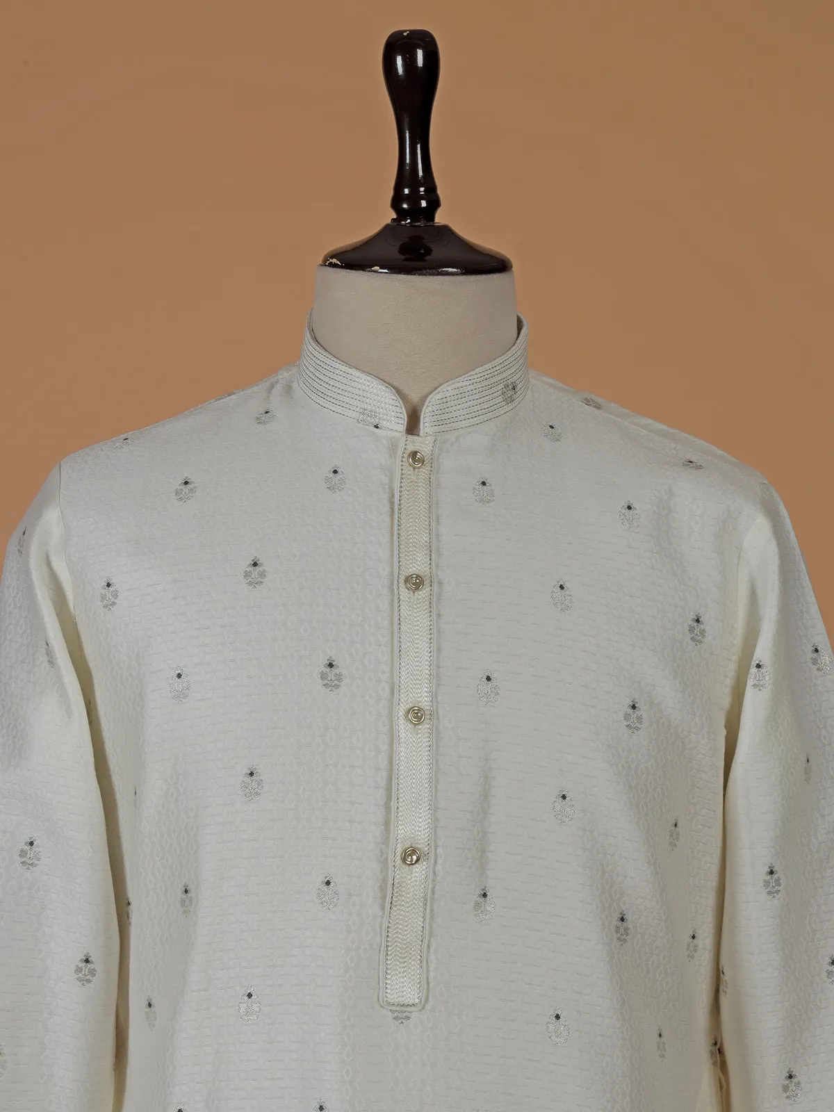 Off white zari weaved kurta suit in silk