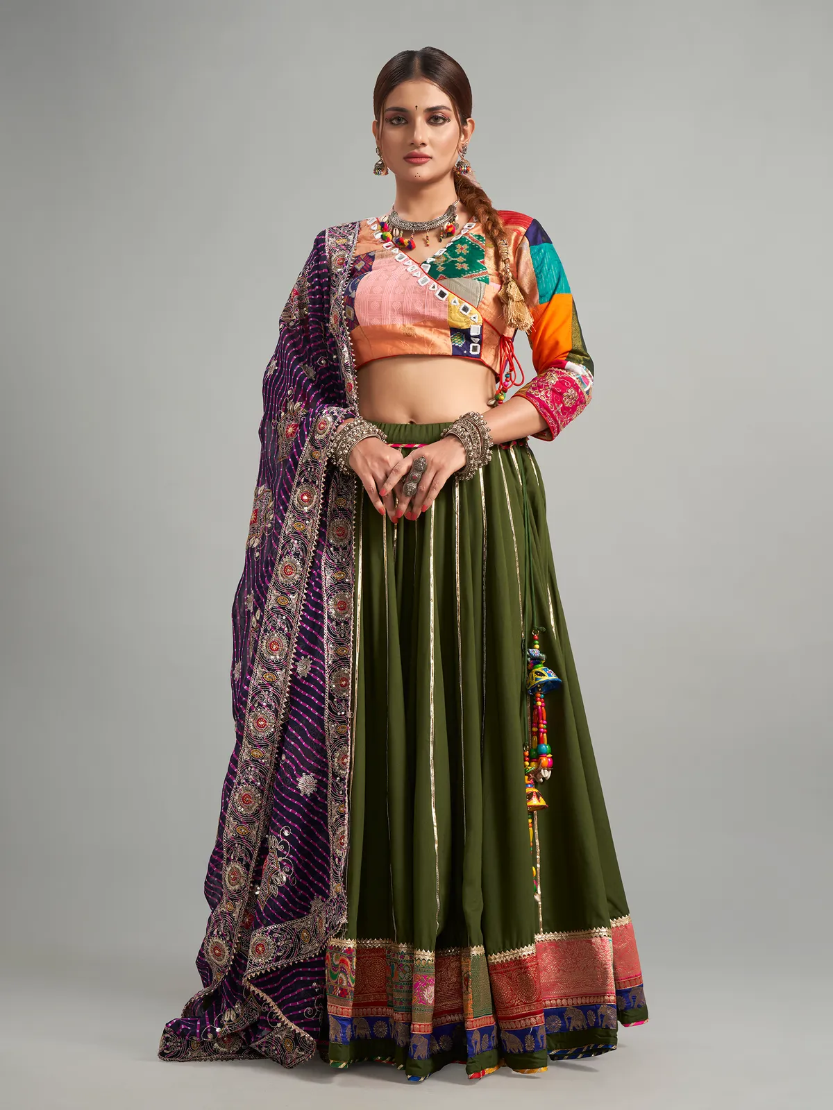 Olive cotton silk chaniya choli for navratri