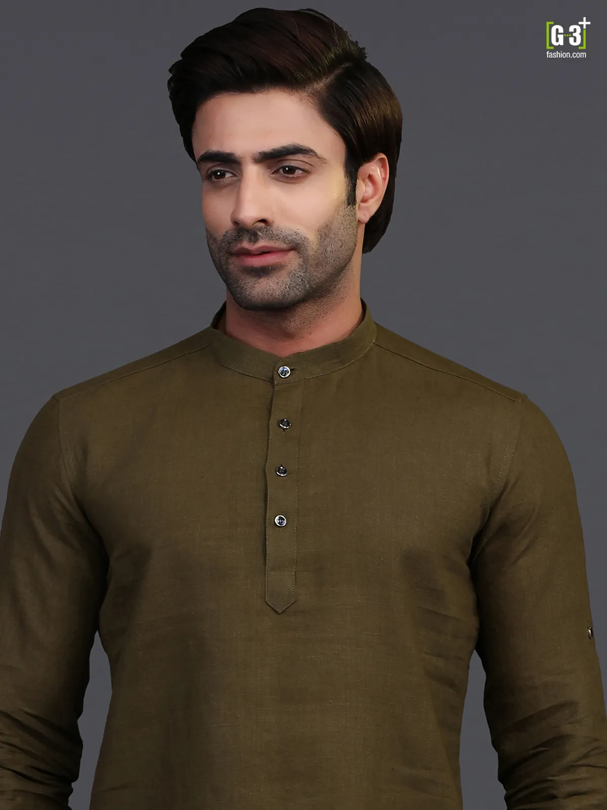 Olive linen kurta for festive days