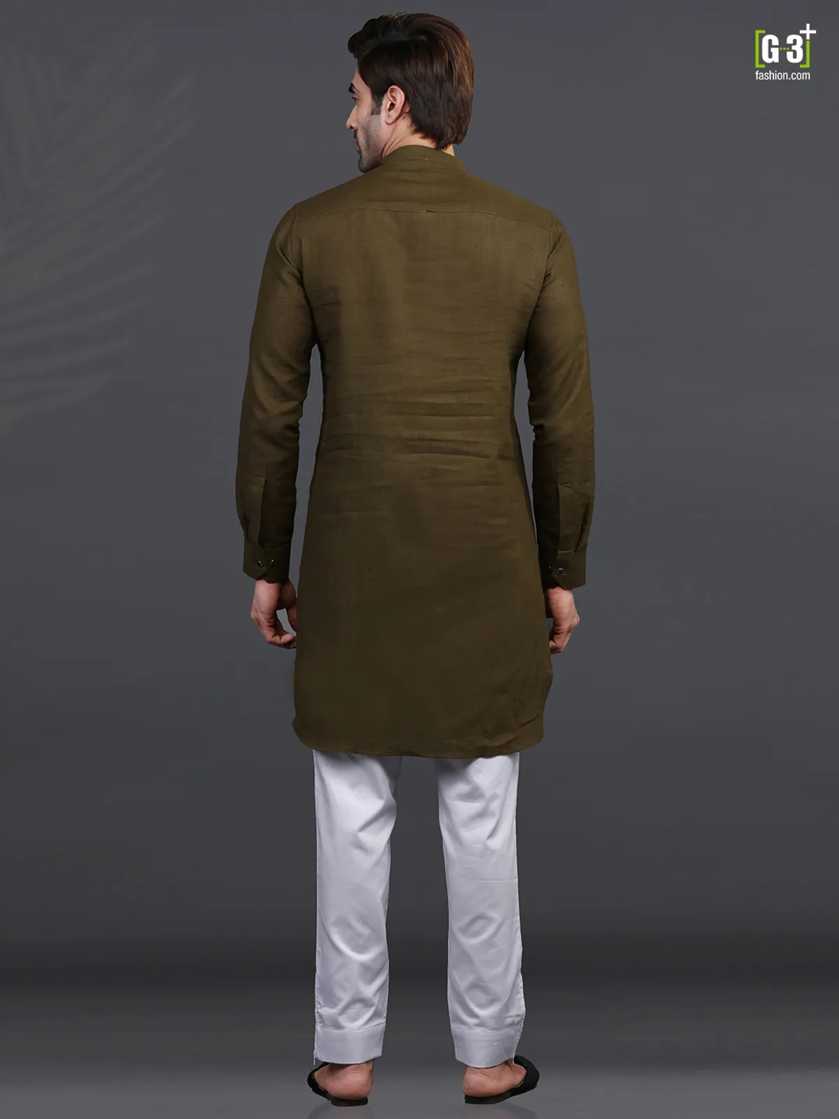 Olive linen kurta pajama for festive