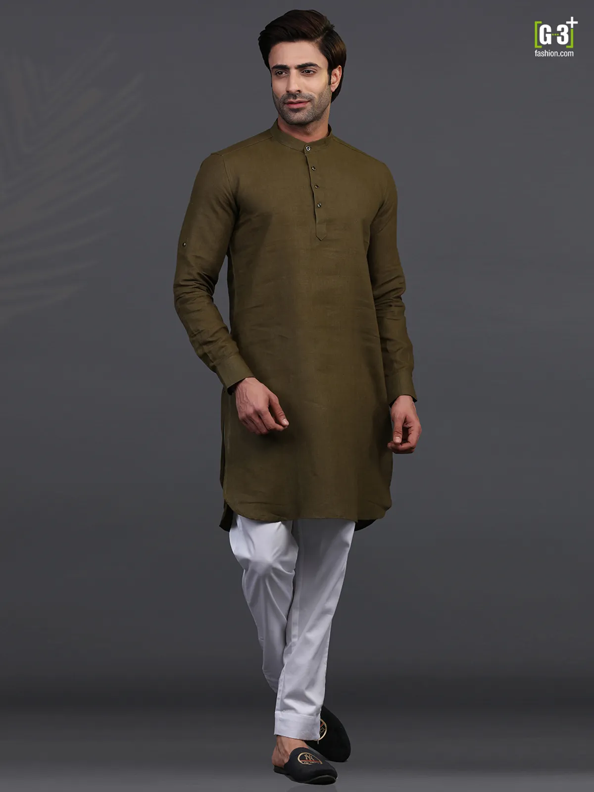 Olive linen kurta pajama for festive