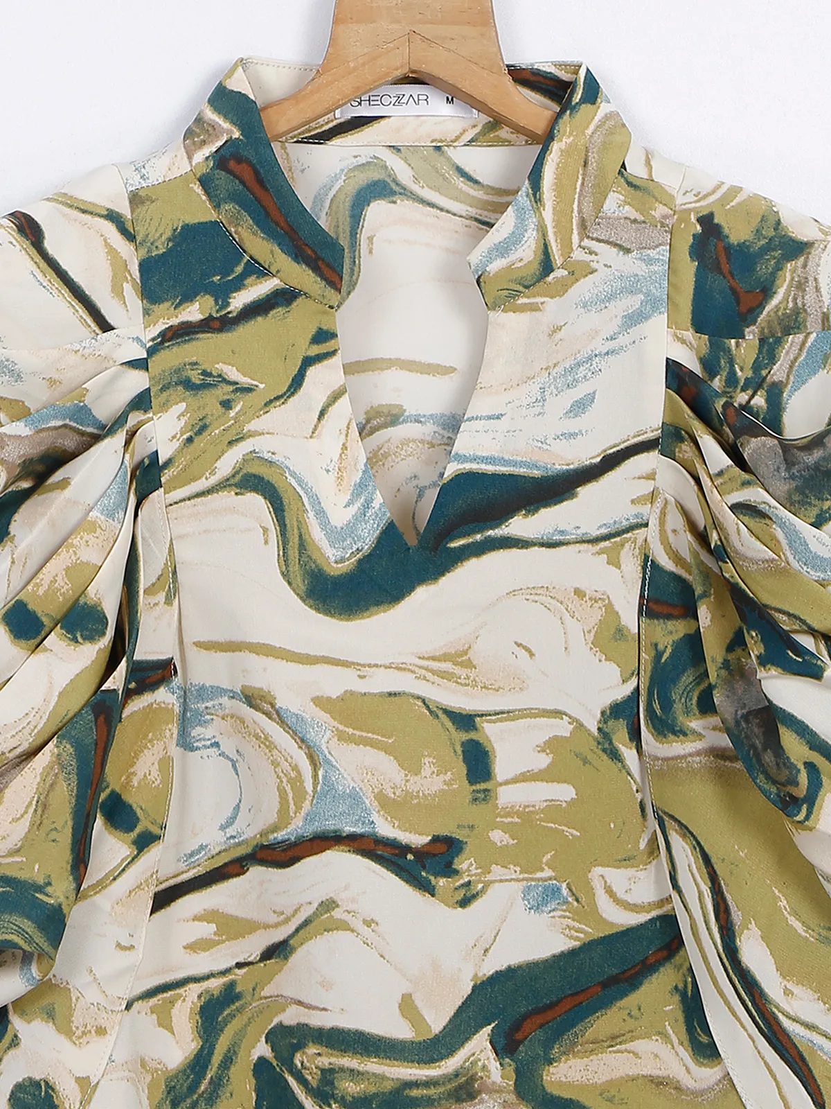 Olive printed rayon cotton top