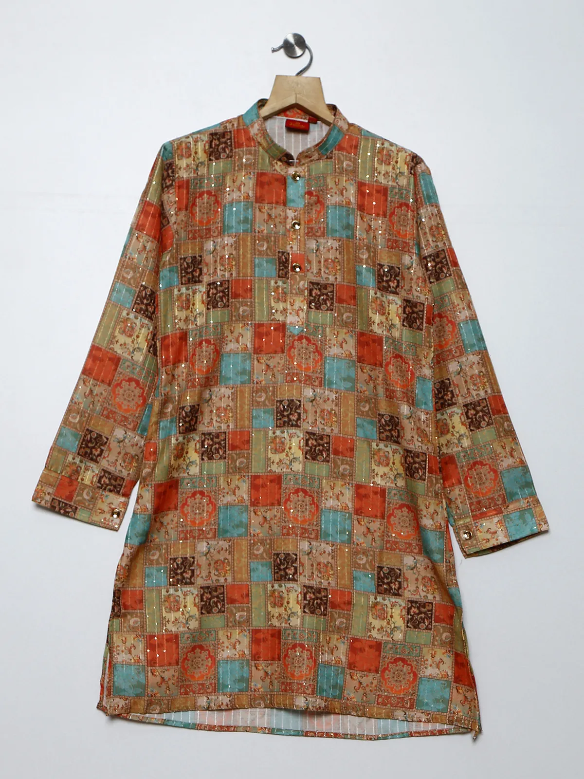 Olive silk kurta suit in printed