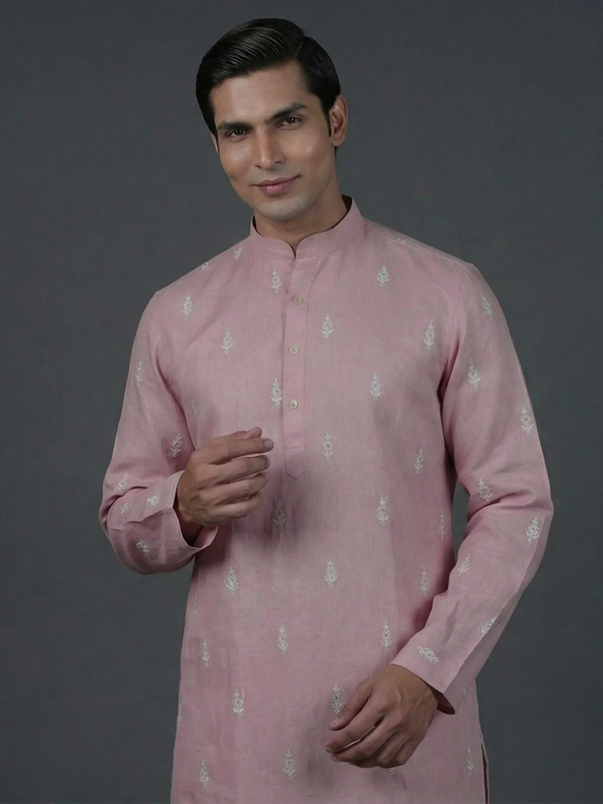 Onion pink cotton thread weaving festive kurta